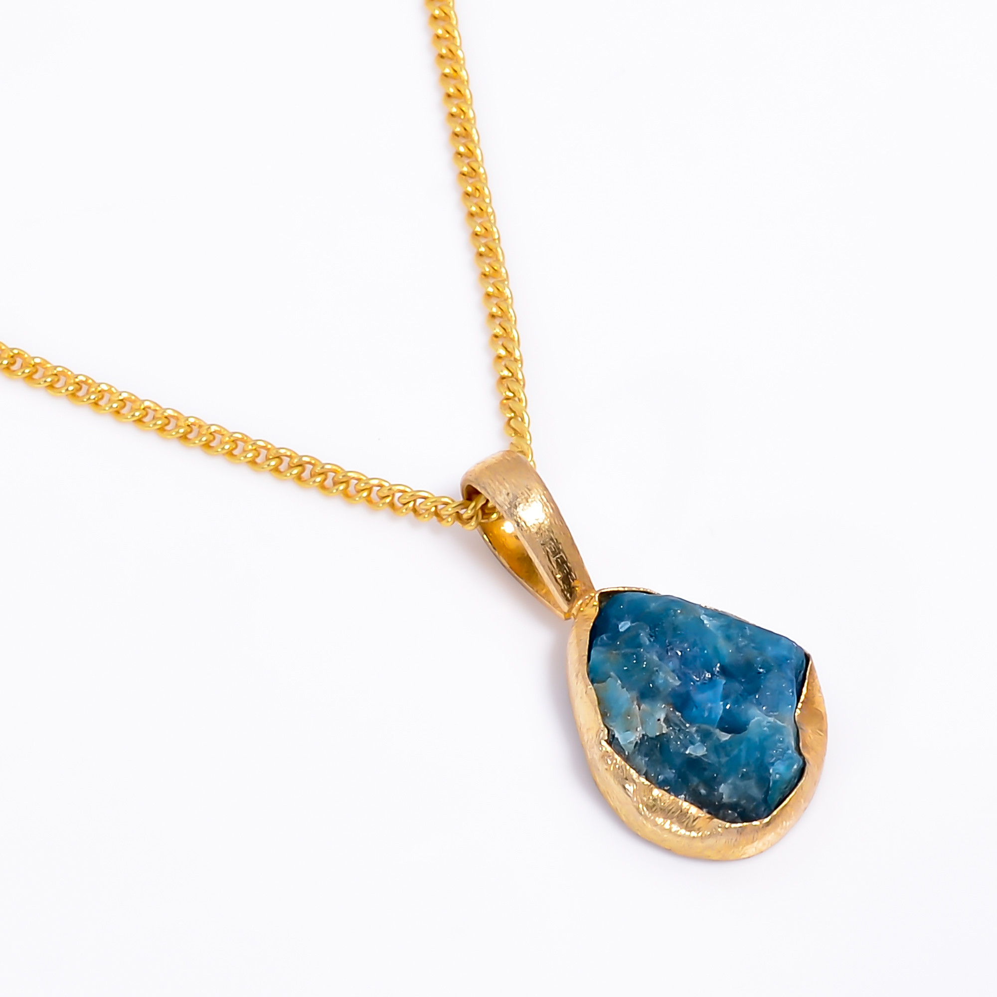18K Gold Plated Brass Necklace Natural Raw Neon Apatite Gemstone Necklace
