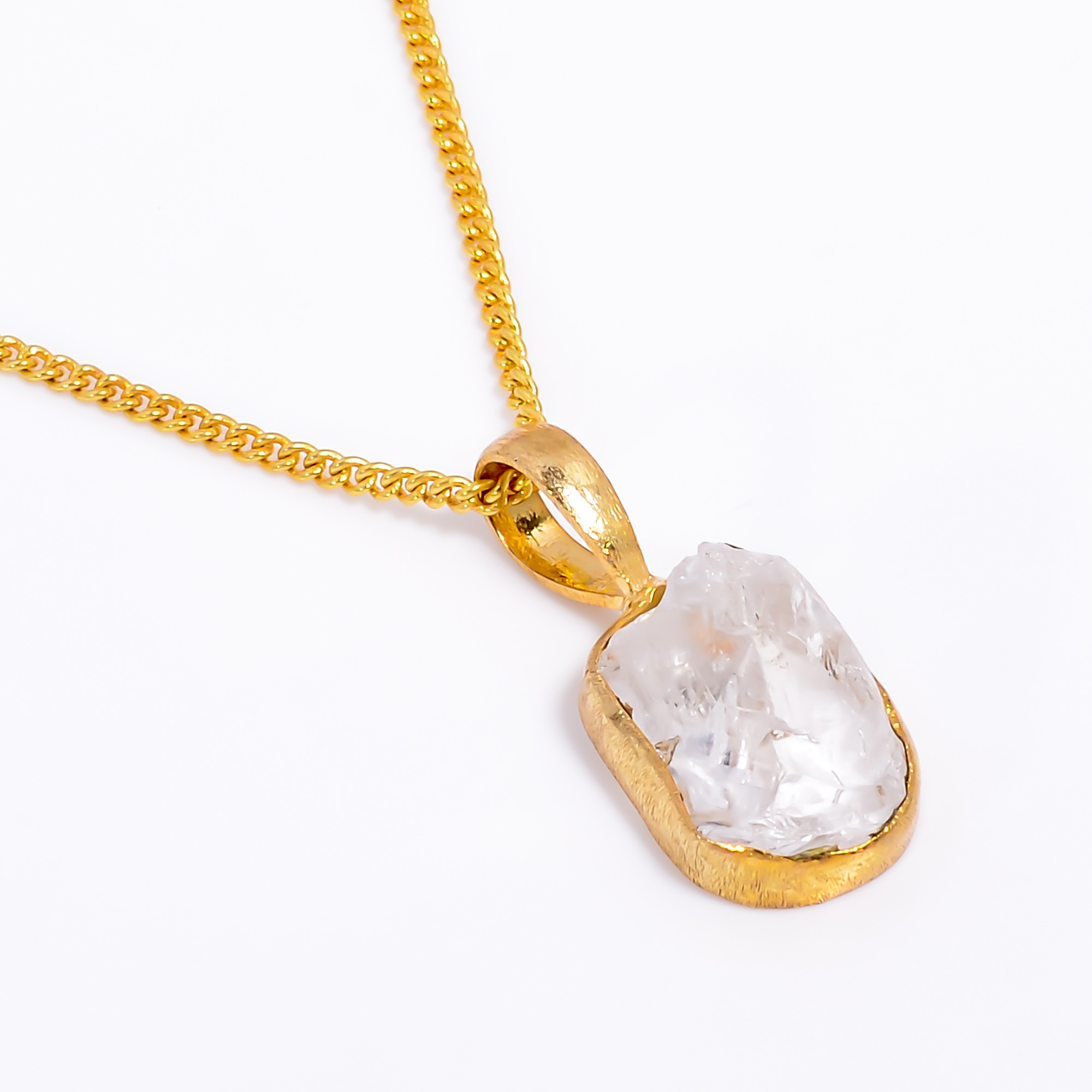 18K Gold Plated Brass Necklace Natural Raw Crystal Gemstone Necklace