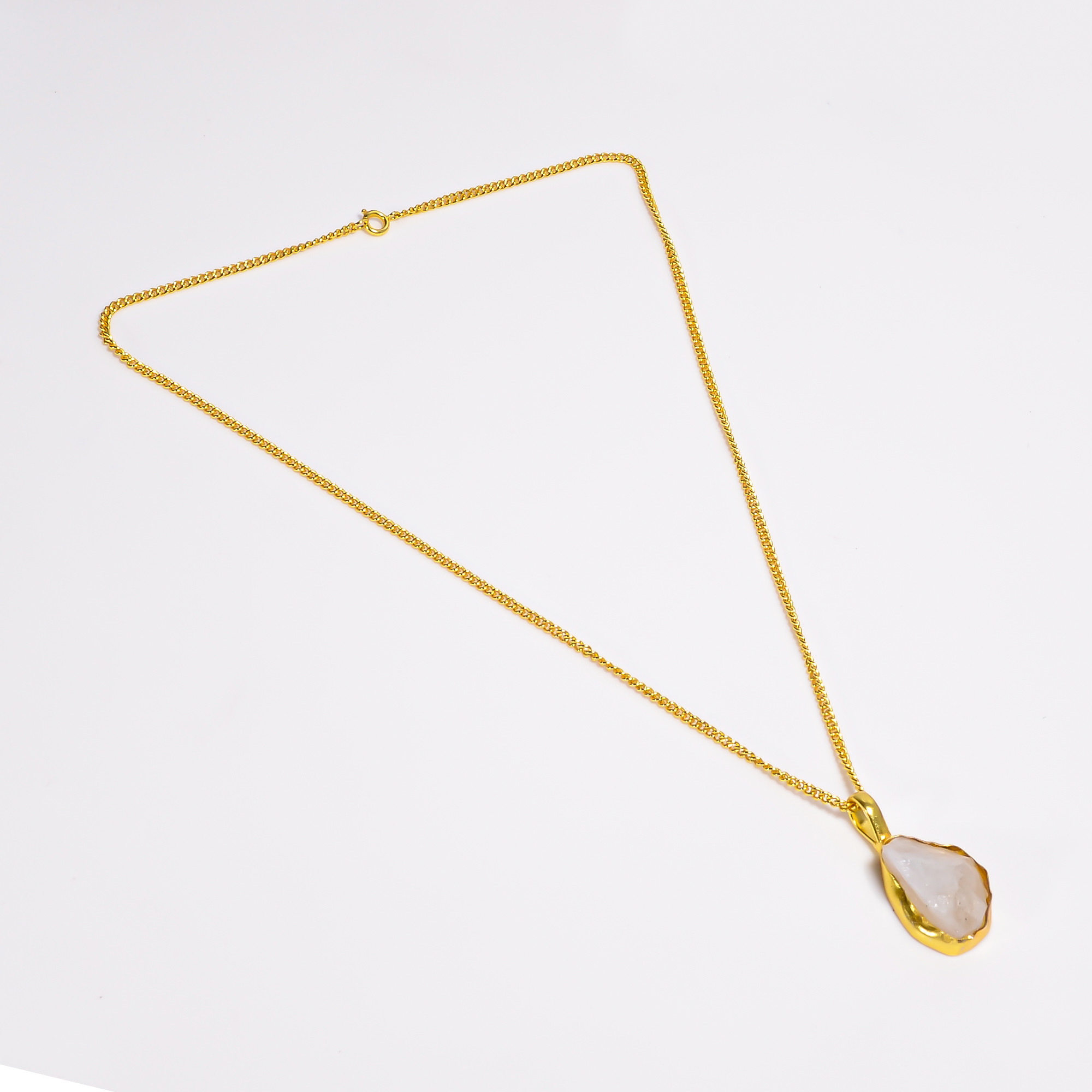 18K Gold Plated Necklace Natural Raw Rainbow Moonstone