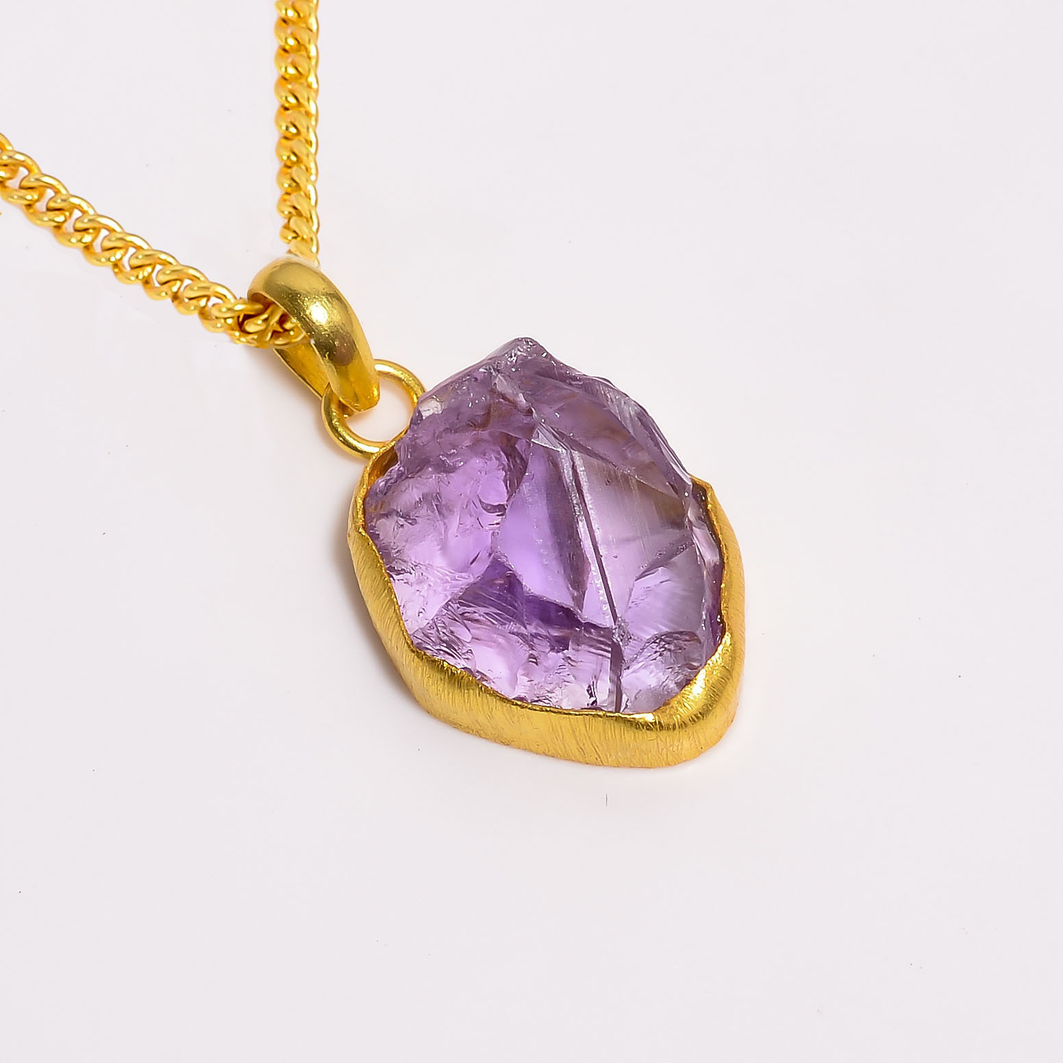 Amethyst Natural Raw Gemstone 18K Gold Plated Necklace