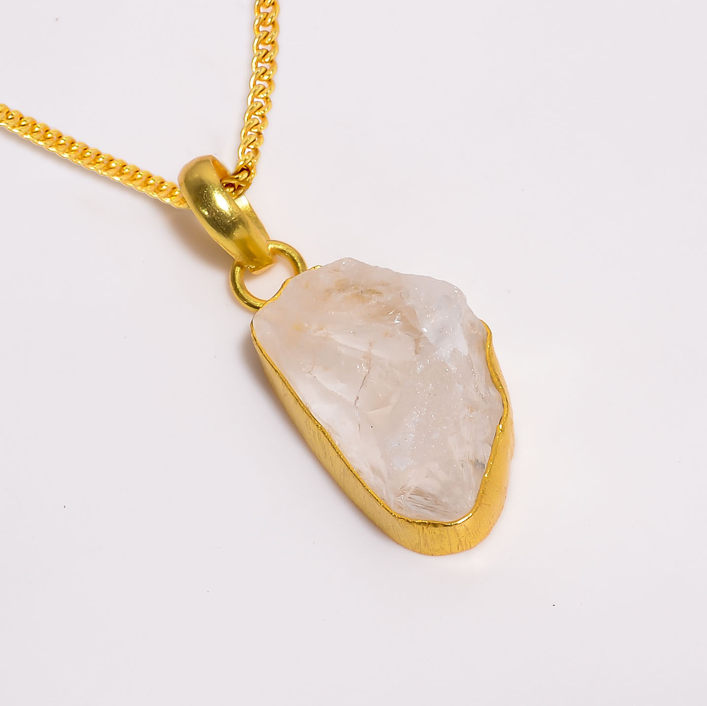 Crystal Natural Raw Gemstone 18K Gold Plated Necklace