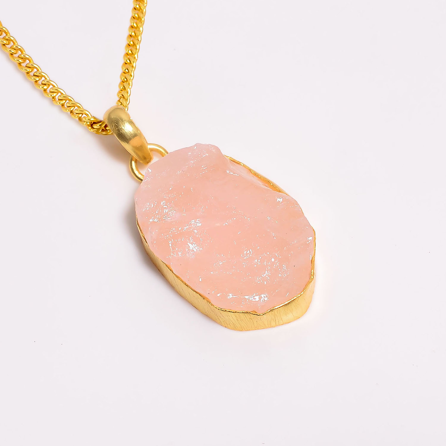 Rose Quartz Natural Raw Gemstone 18K Gold Plated Necklace