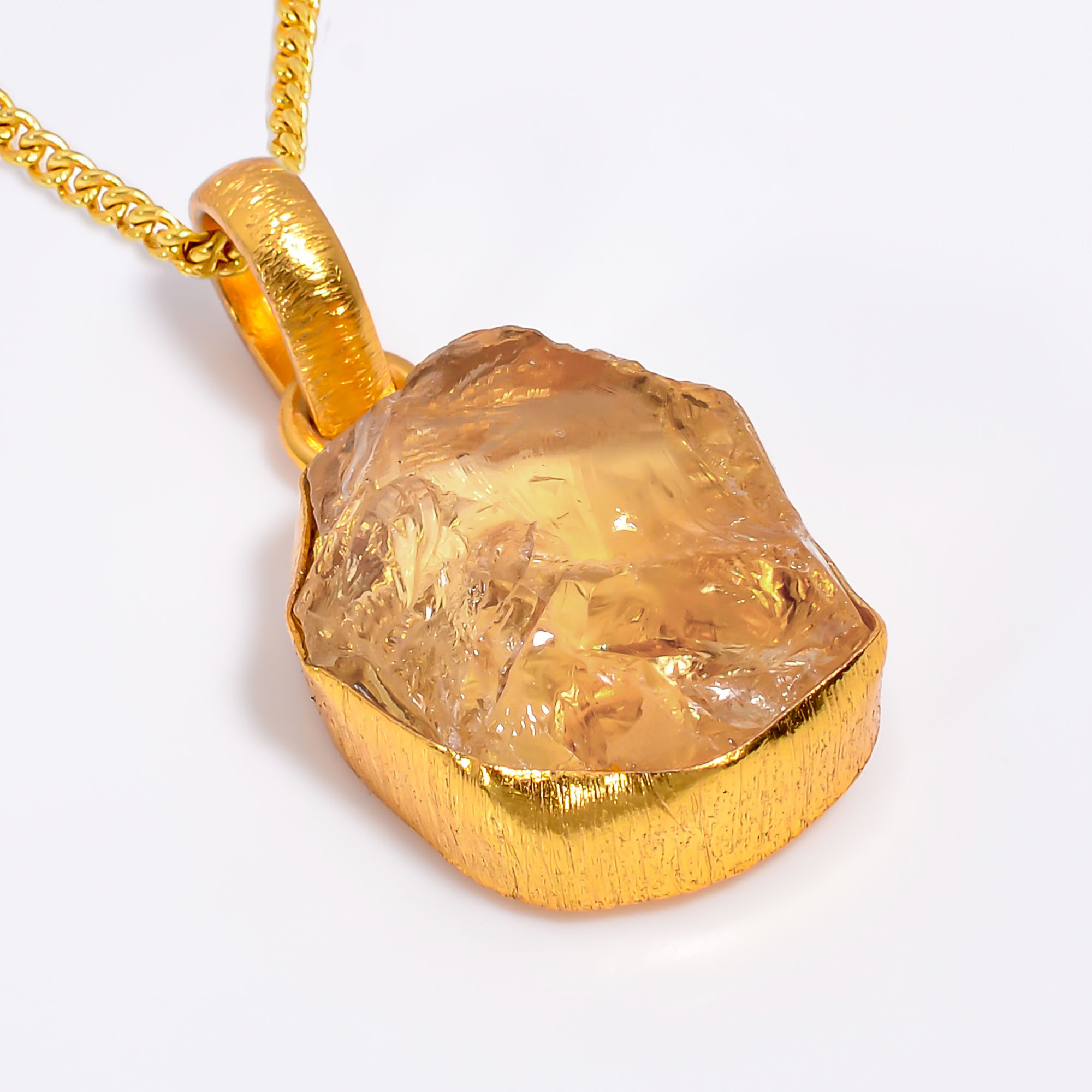 Citrine Natural Raw Gemstone 18K Gold Plated Necklace