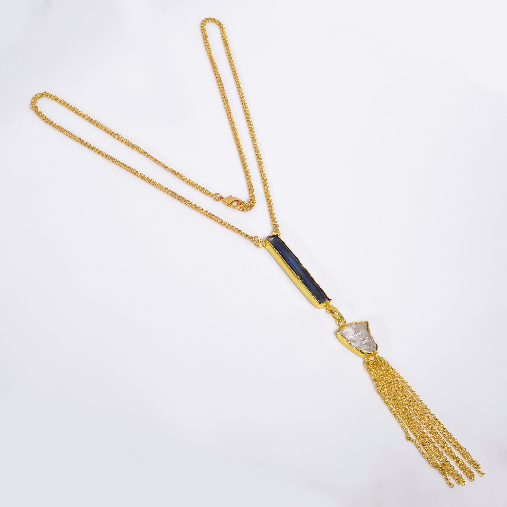 18K Gold Plated Necklace Natural Raw Blue Kyanite Crystal Gemstone Necklace