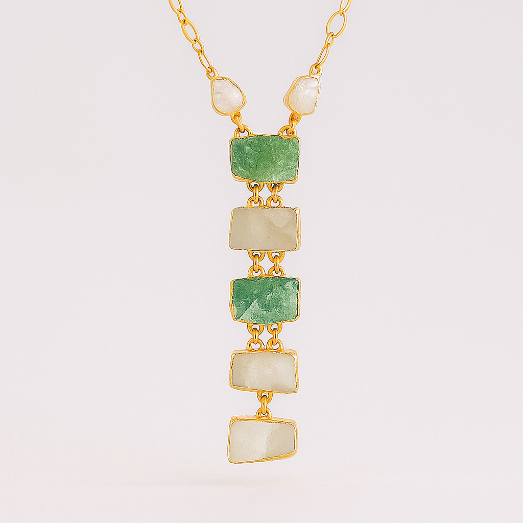 18K Gold Plated Necklace Green Kyanite Crystal Raw Gemstone Necklace
