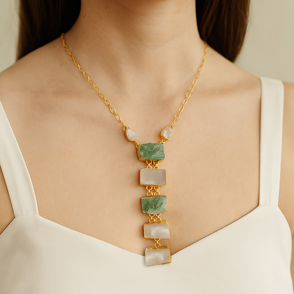 18K Gold Plated Necklace Green Kyanite Crystal Raw Gemstone Necklace
