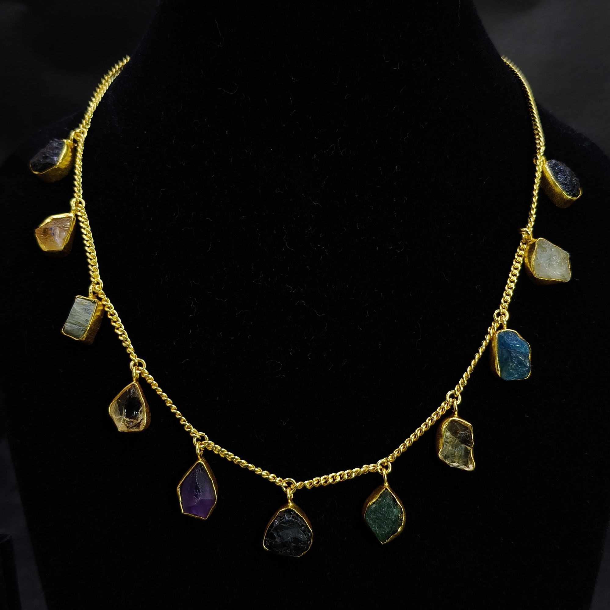 Natural Multi Raw Gemstone 18k Gold Plated Necklace