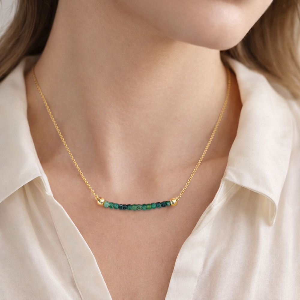 Image of Raw Emerald Gemstone 18K Gold Plated Necklace