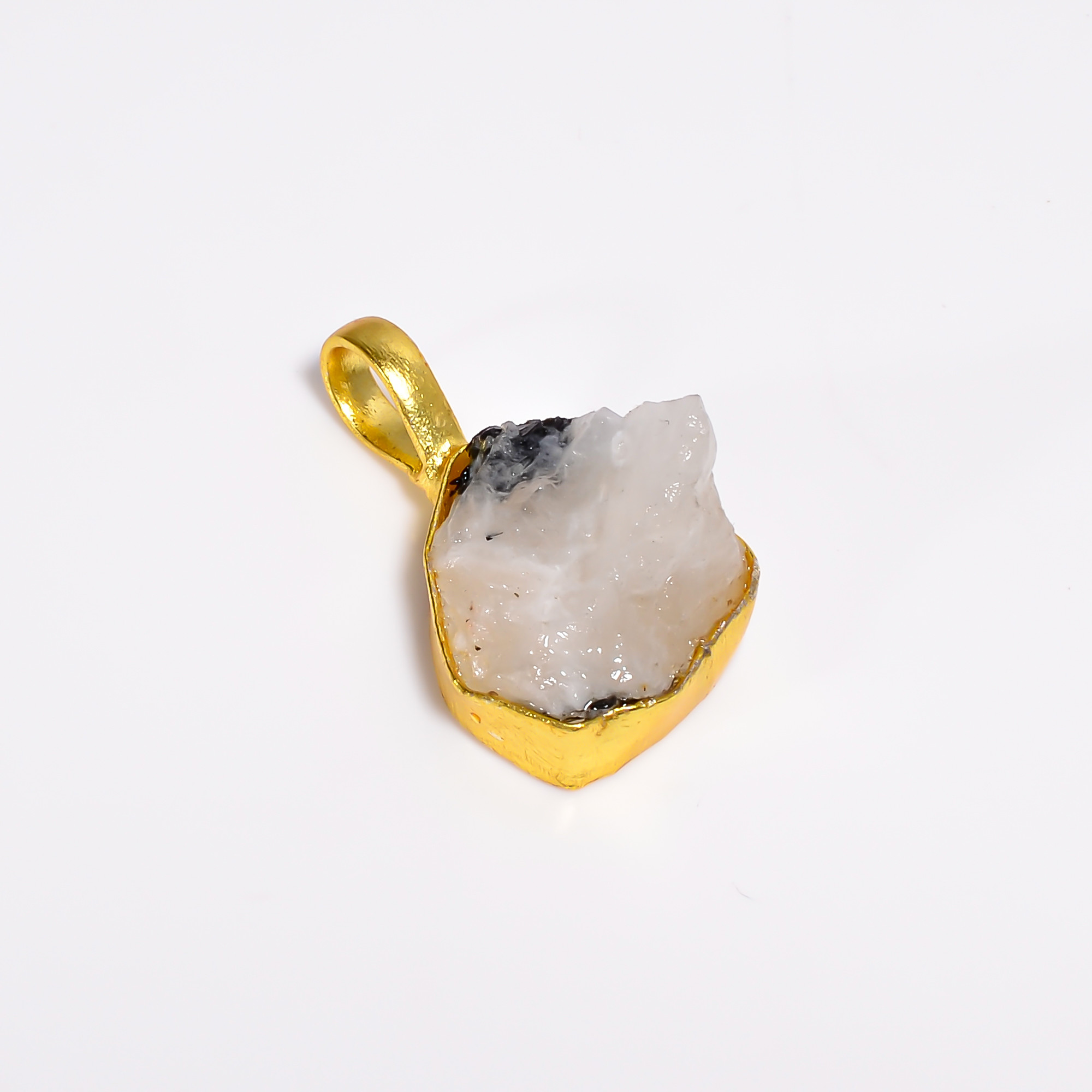 18K Gold Plated Natural Raw Rainbow Moonstone Pendant
