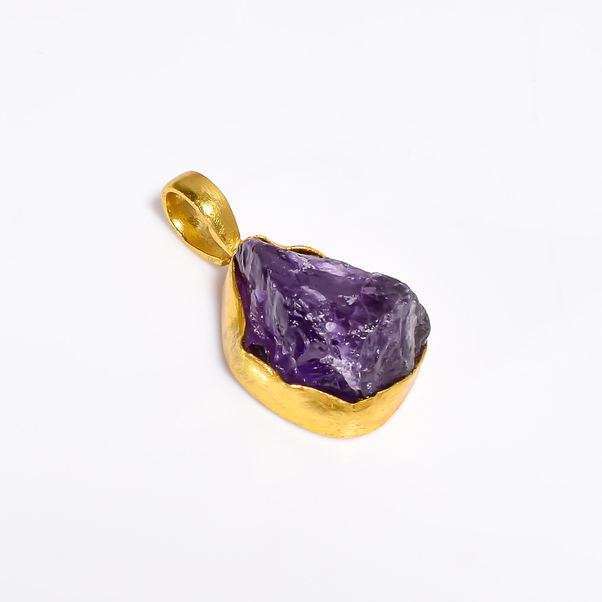 18K Gold Plated Natural Raw Amethyst Gemstone Pendant