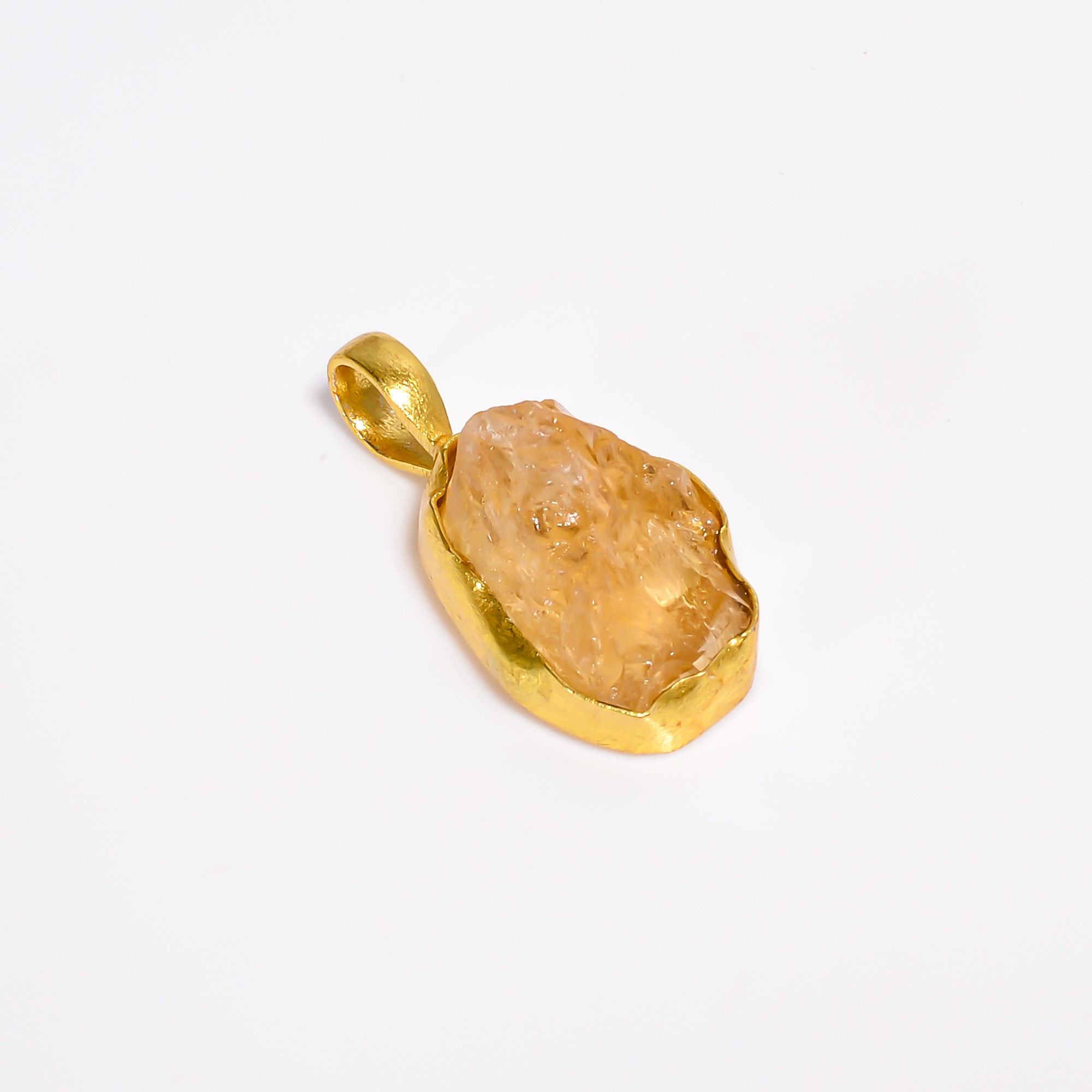 18K Gold Plated Natural Raw Citrine Gemstone Pendant