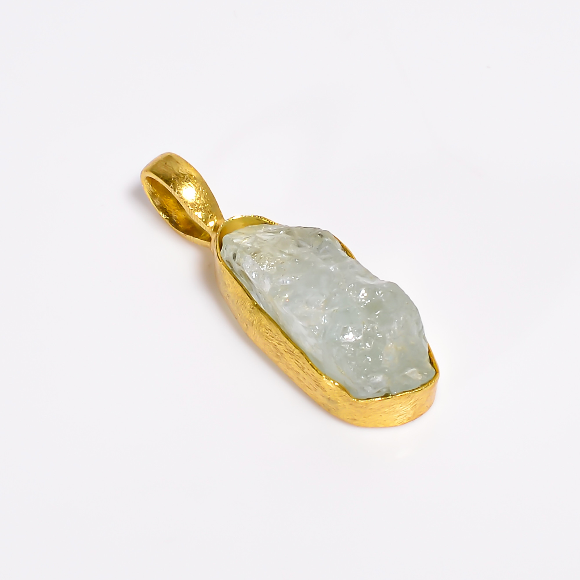 18K Gold Plated Natural Raw Aquamarine Gemstone Pendant