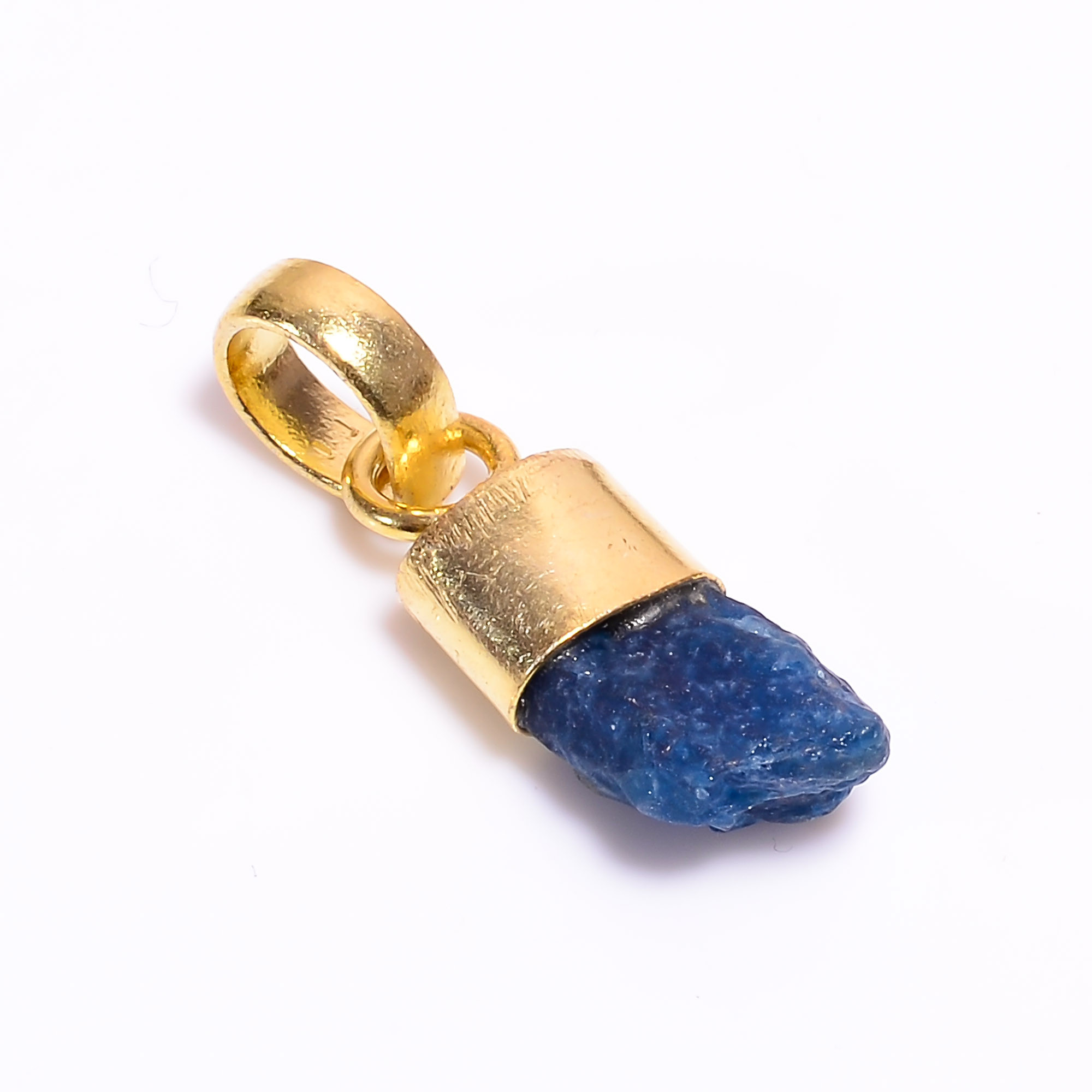 18K Gold Plated Pendant Natural Raw Neon Apatite Gemstone