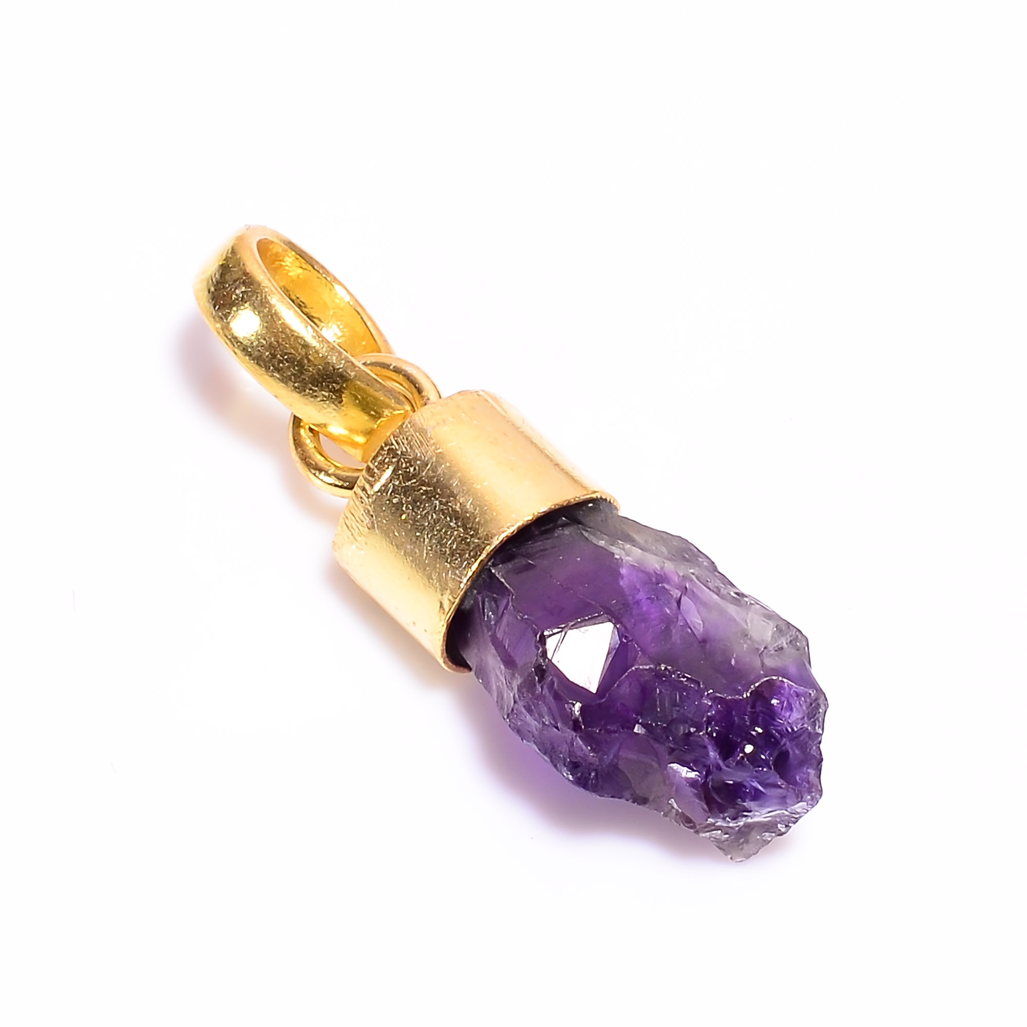 18K Gold Plated Pendant Natural Raw Amethyst Gemstone