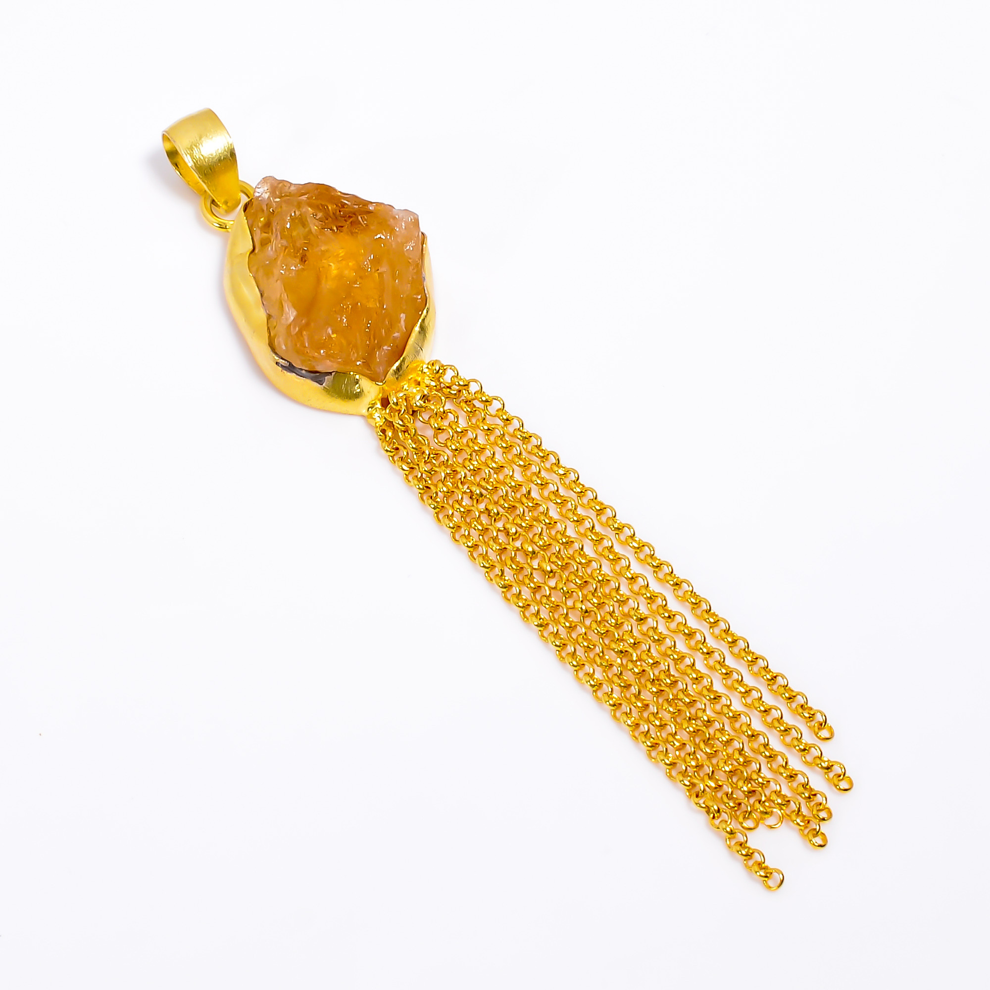 18K Gold Plated Pendant Natural Raw Citrine Gemstone