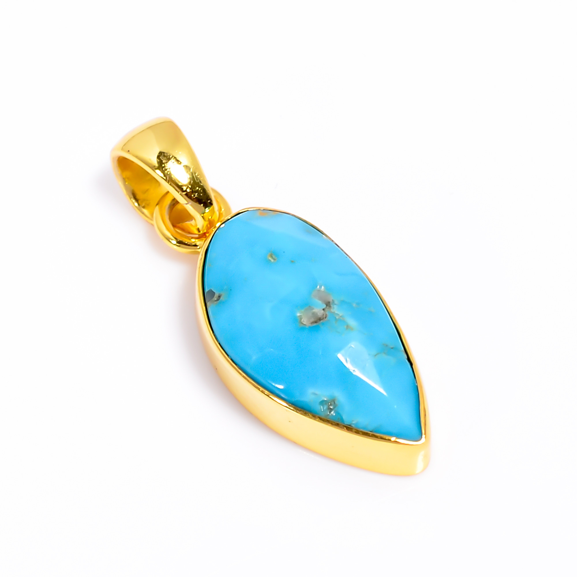 18K Gold Plated Pendant Arizona Turquoise Cut Gemstone