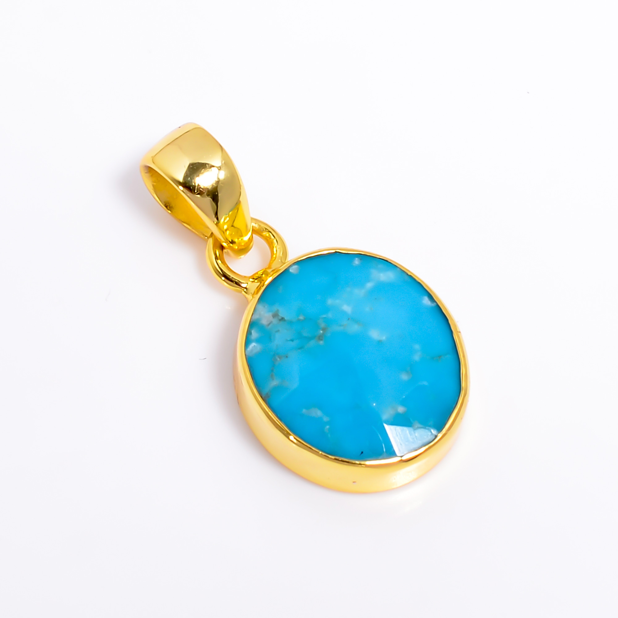 18K Gold Plated Pendant Arizona Turquoise Cut Gemstone