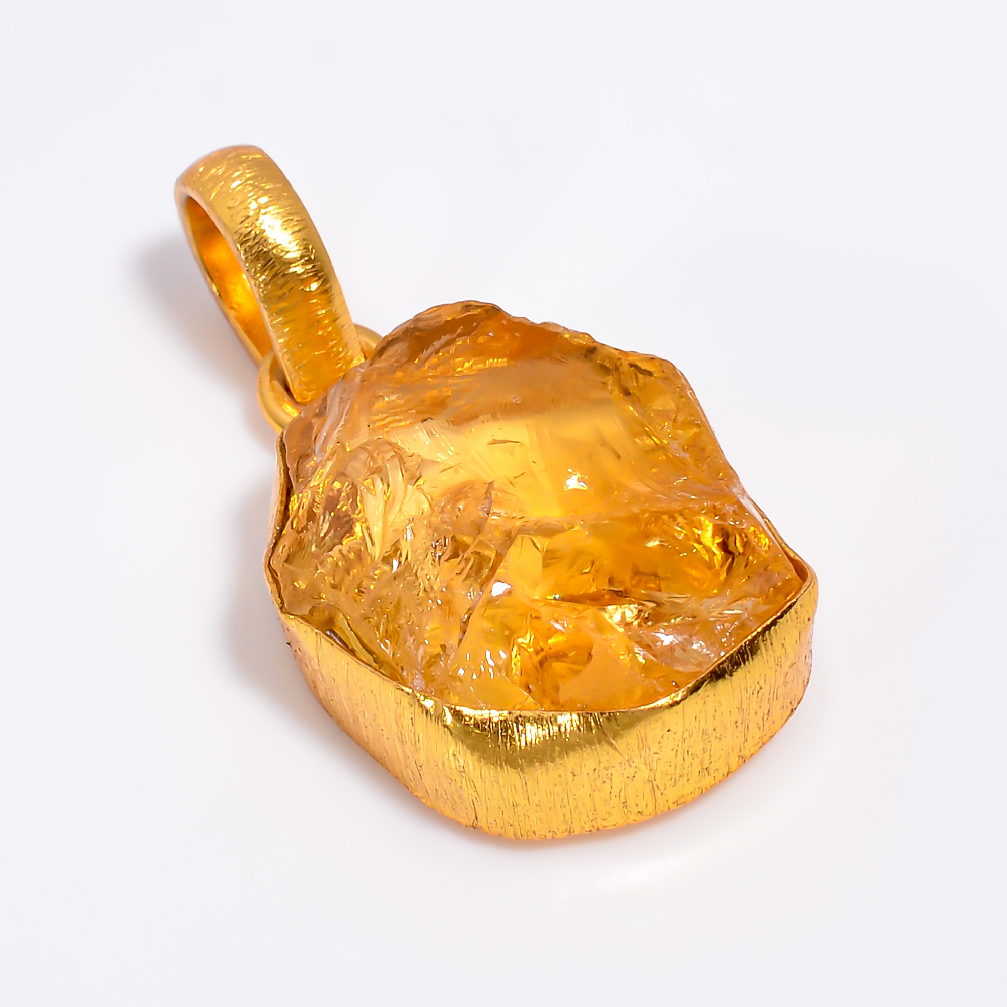 18K Gold Plated Pendant Natural Raw Citrine Gemstone