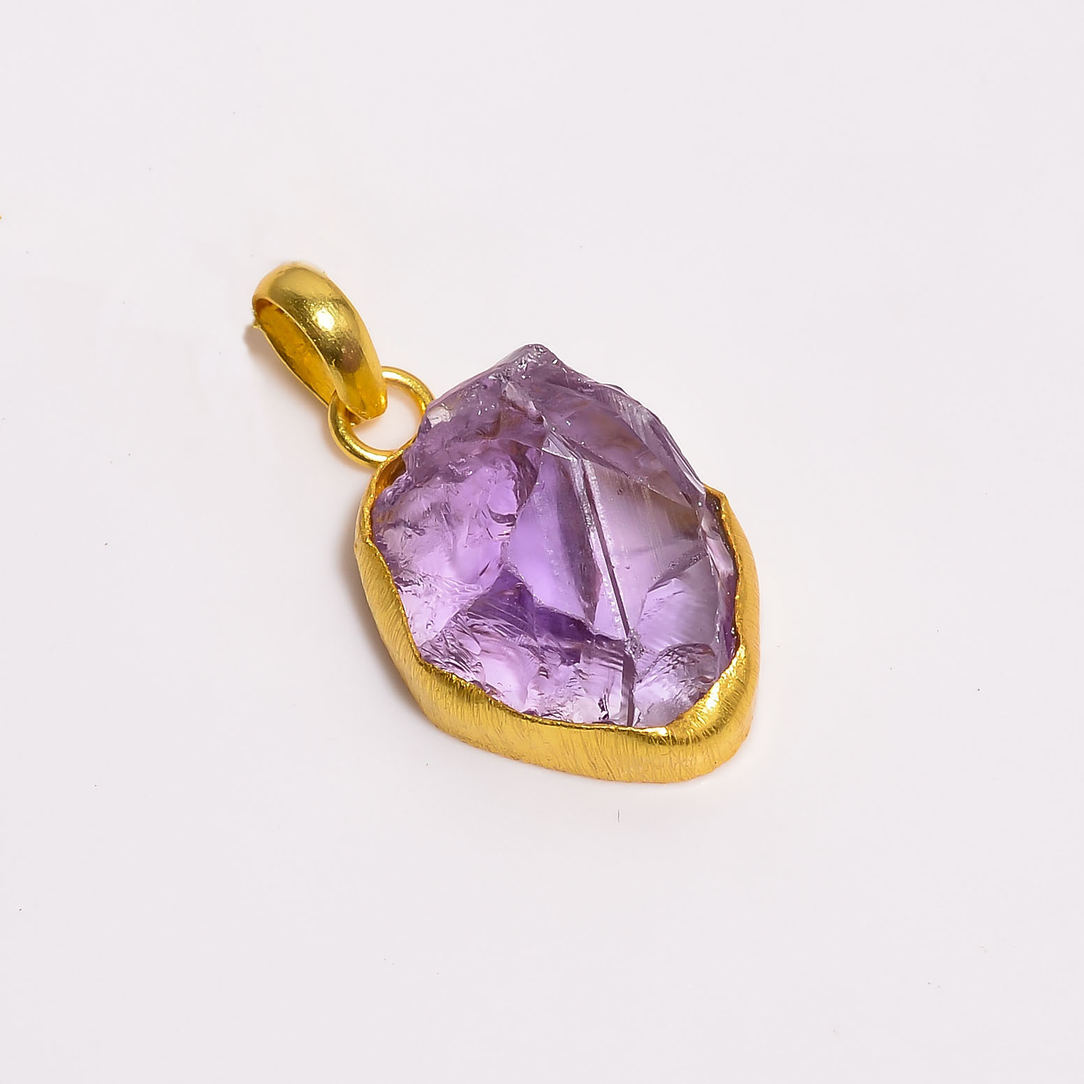 18K Gold Plated Pendant Natural Raw Amethyst Gemstone