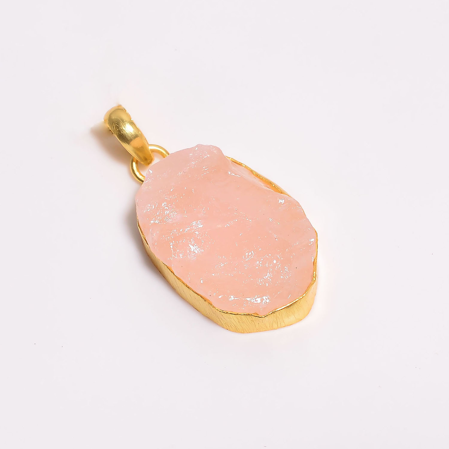 18K Gold Plated Pendant Natural Raw Rose Quartz Gemstone
