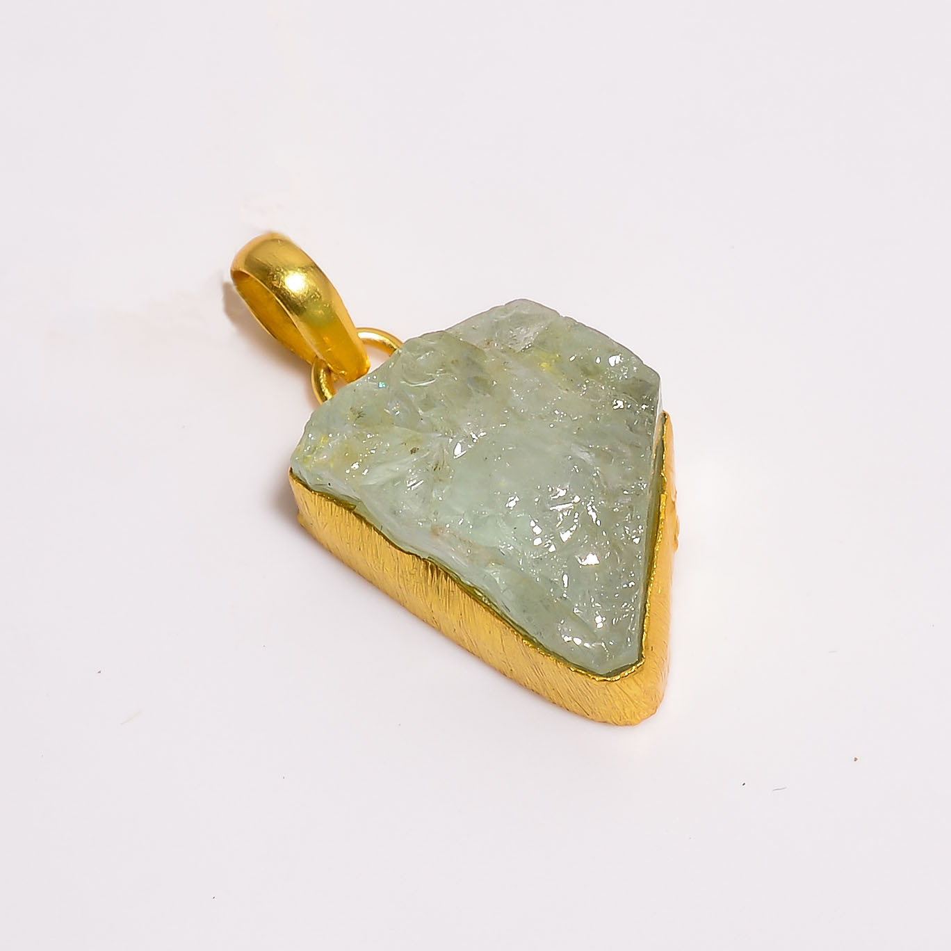 18K Gold Plated Pendant Natural Raw Aquamarine Gemstone