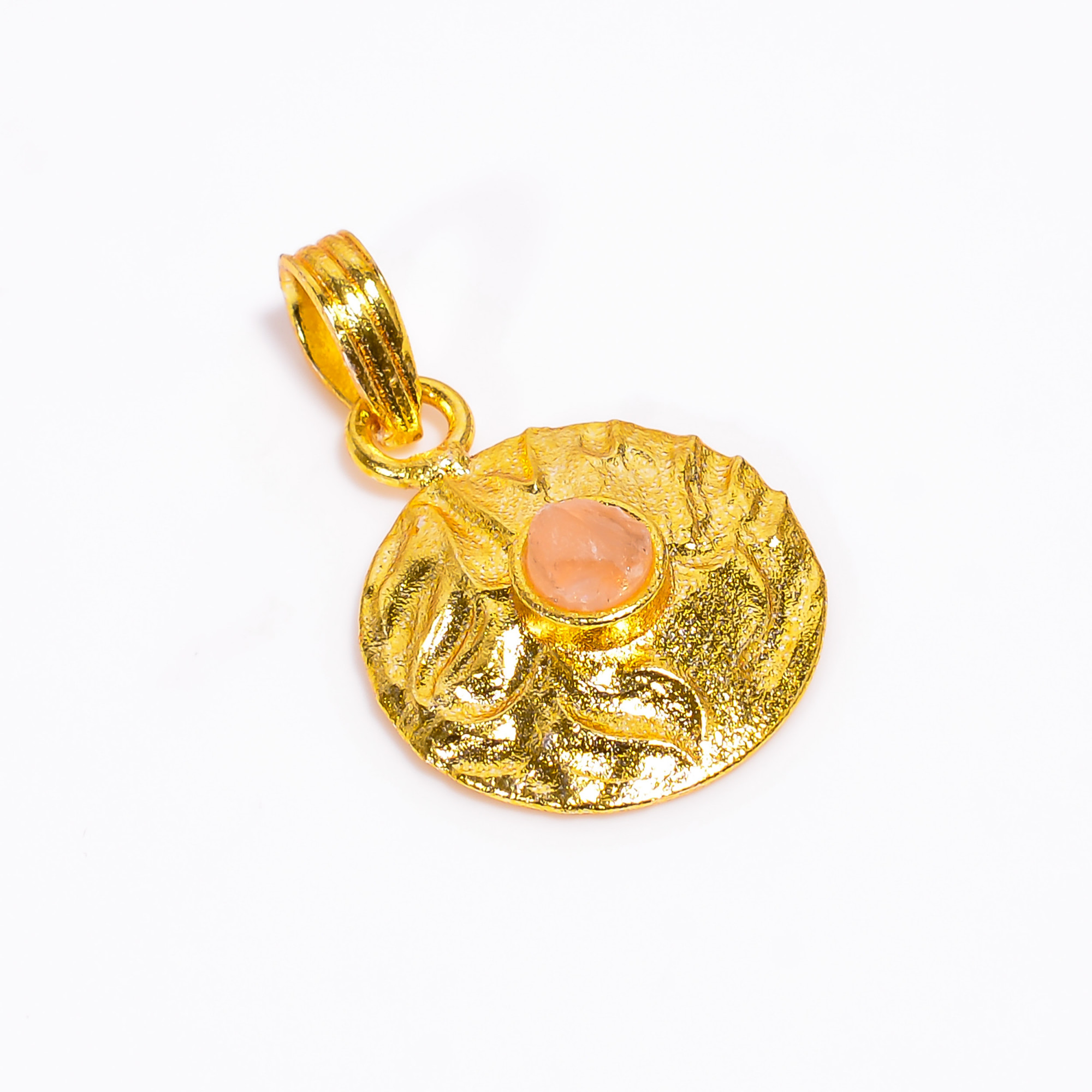 18K Gold Plated Pendant Natural Raw Rose Quartz Gemstone