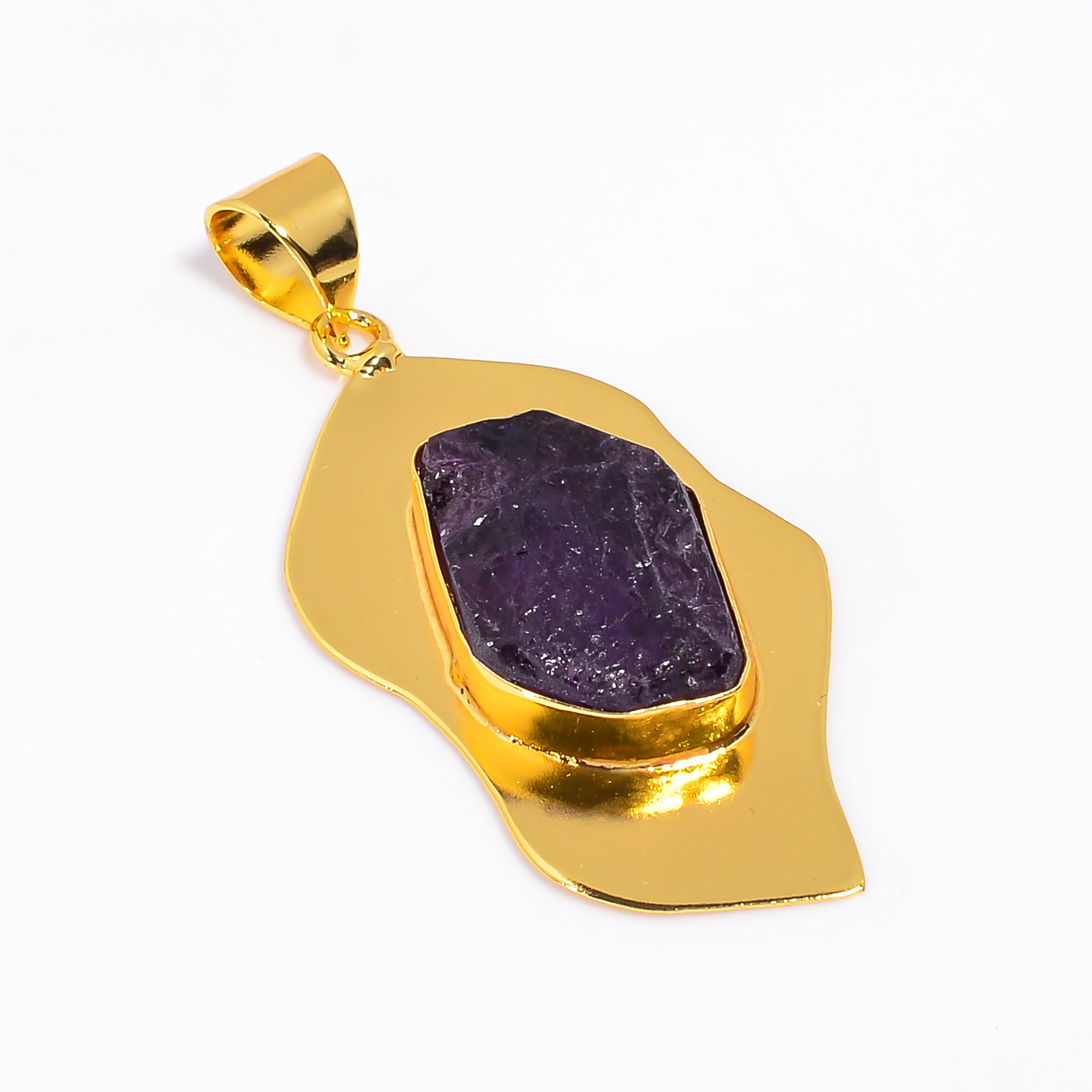 18K Gold Plated Pendant Natural Raw Amethyst Gemstone