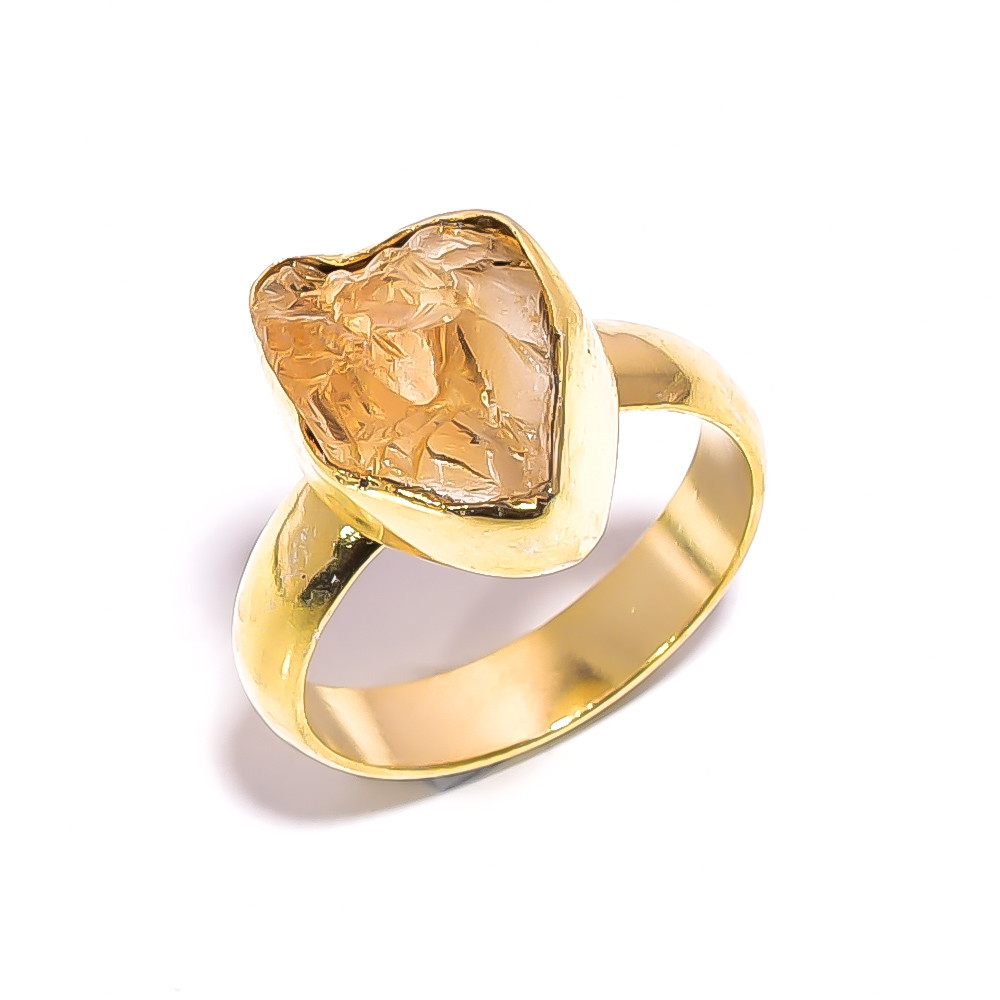Natural Raw Citrine Gemstone 18K Gold Plated Ring Handmade Fashion Ring