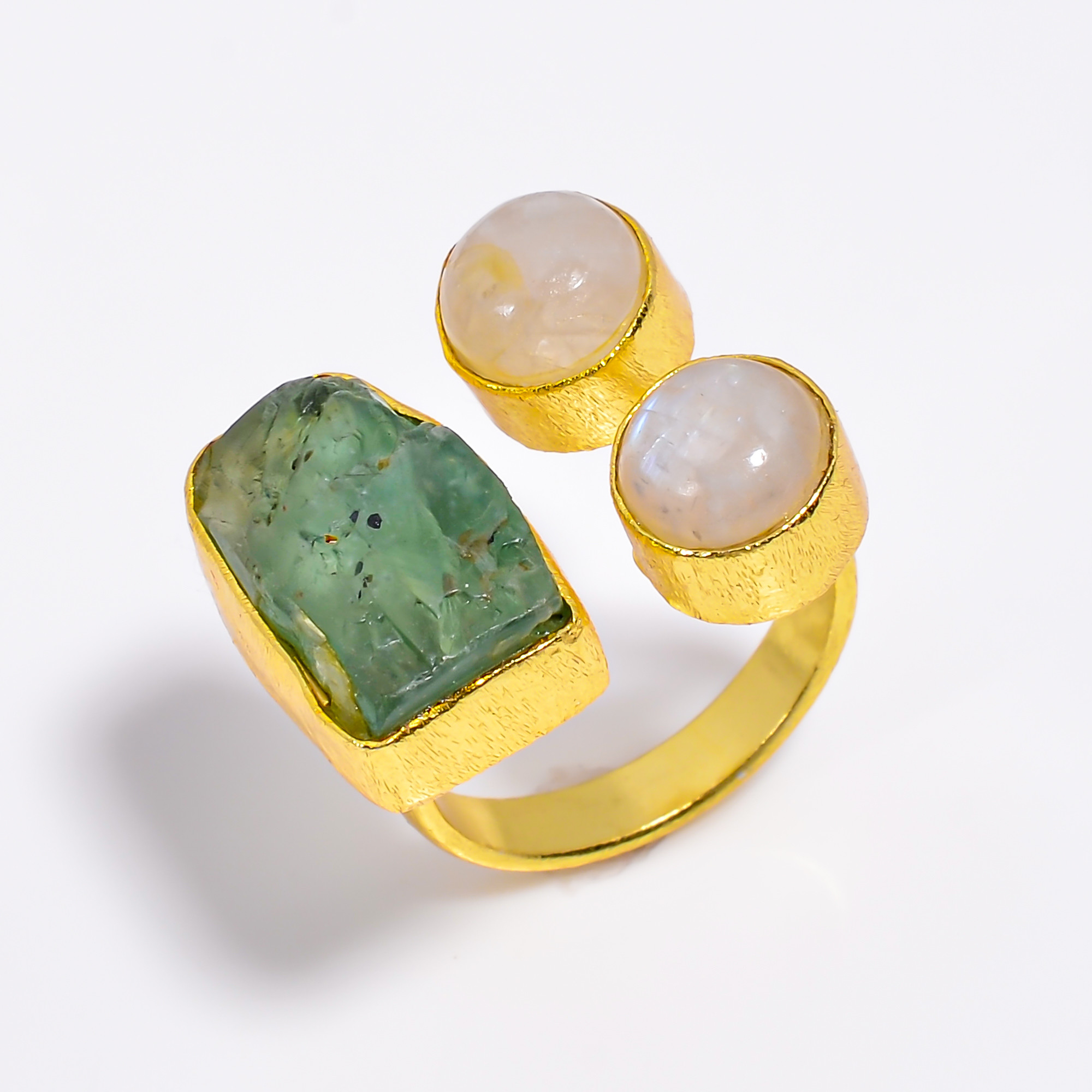 Natural Raw Green Kyanite Gemstone 18K Gold Plated Ring Handmade Fashion Ring Adjustable