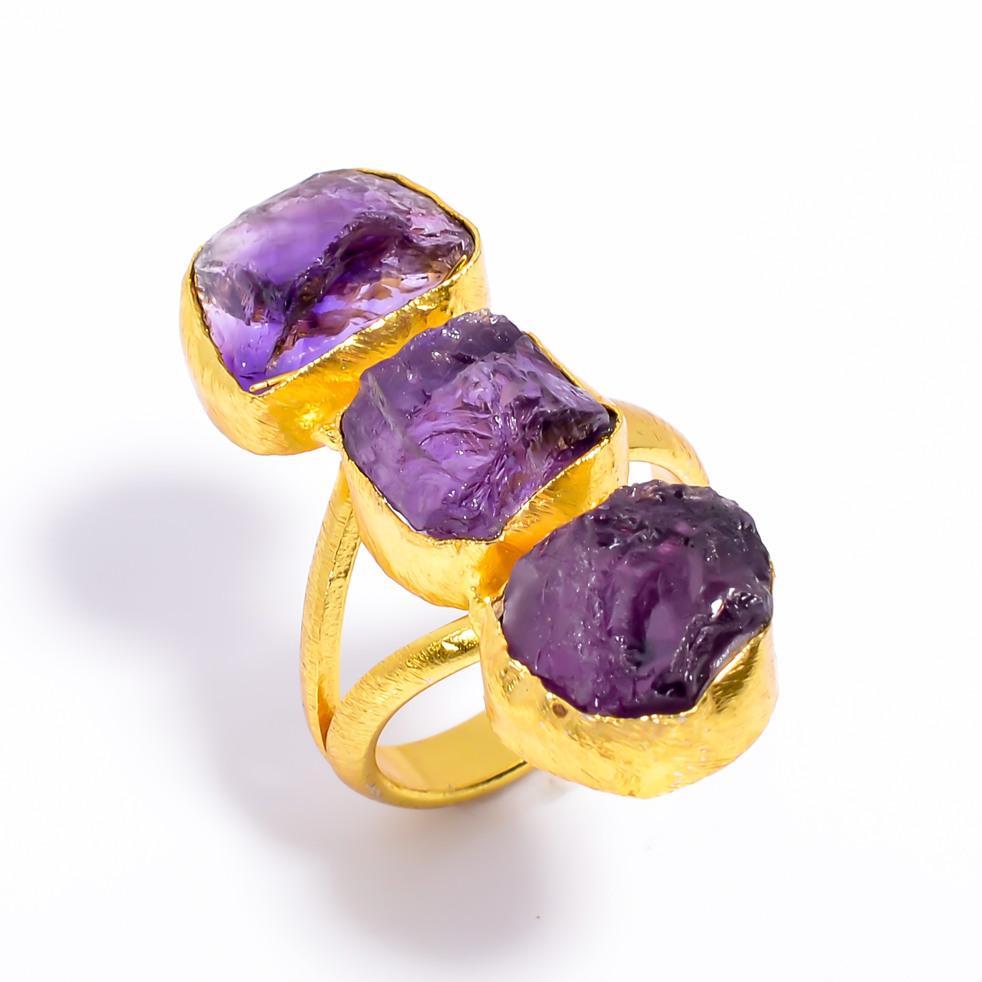 18k Gold Plated Ring Natura Amethyst Raw Gemstone Ring Adjustable