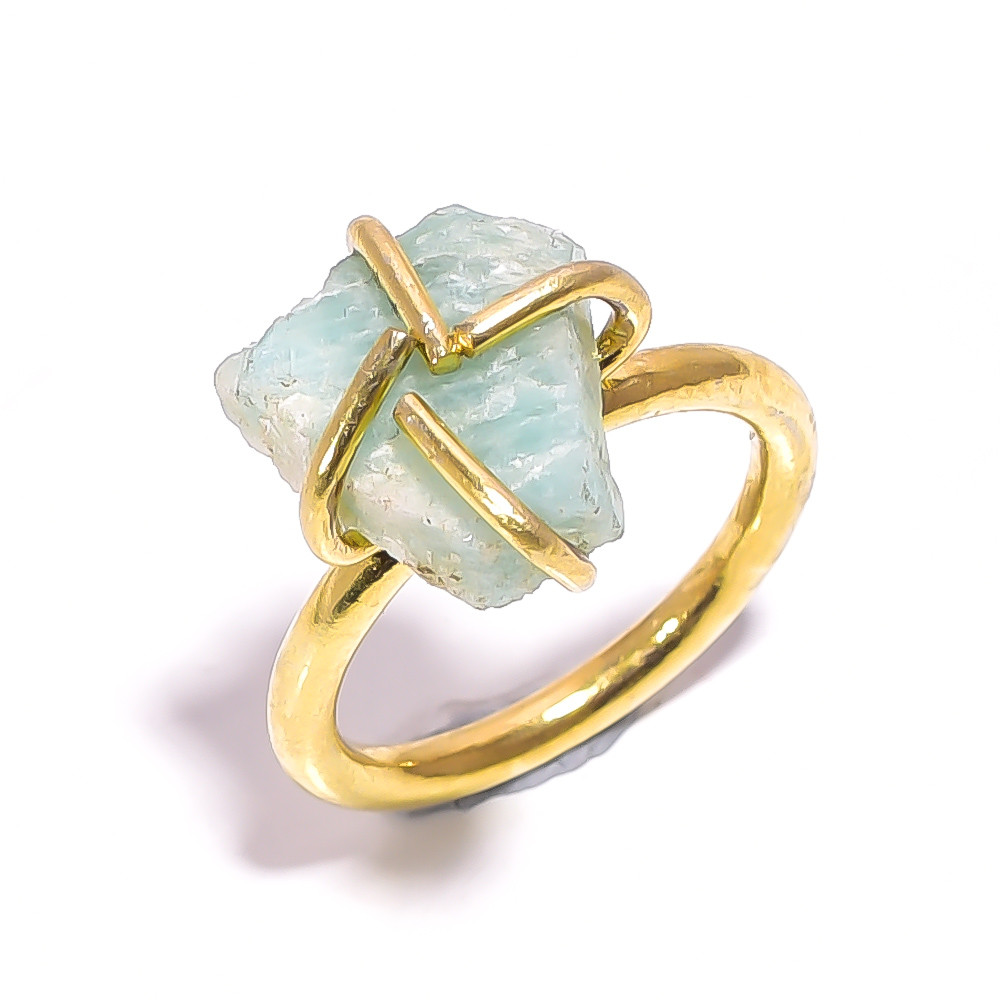 Natural Amazonite Raw Gemstone 18K Gold Plated Ring Handmade Fashion Ring