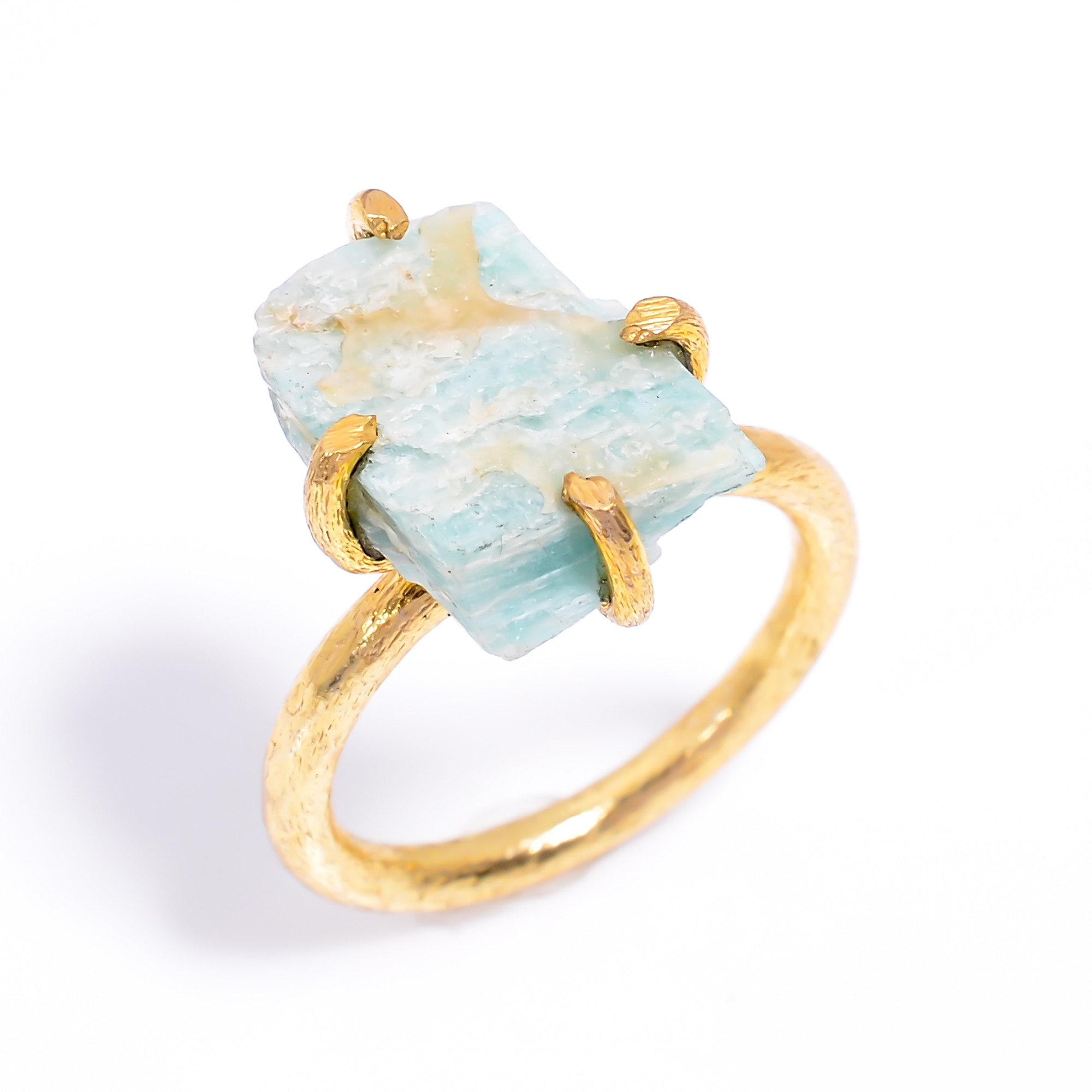Natural Amazonite Raw Gemstone 18K Gold Plated Ring Handmade Fashion Ring