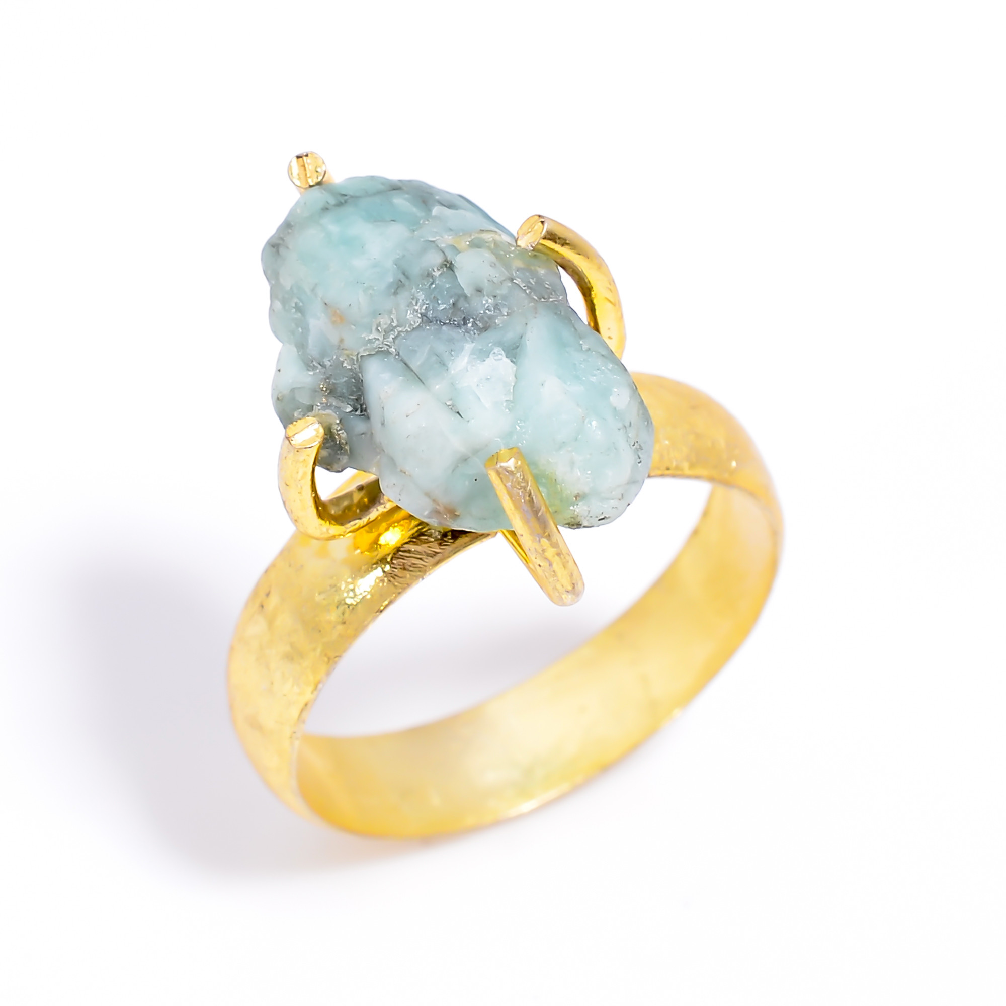 Emerald Raw Gemstone 18K Gold Plated Ring Size US 7 Handmade Fashion Ring