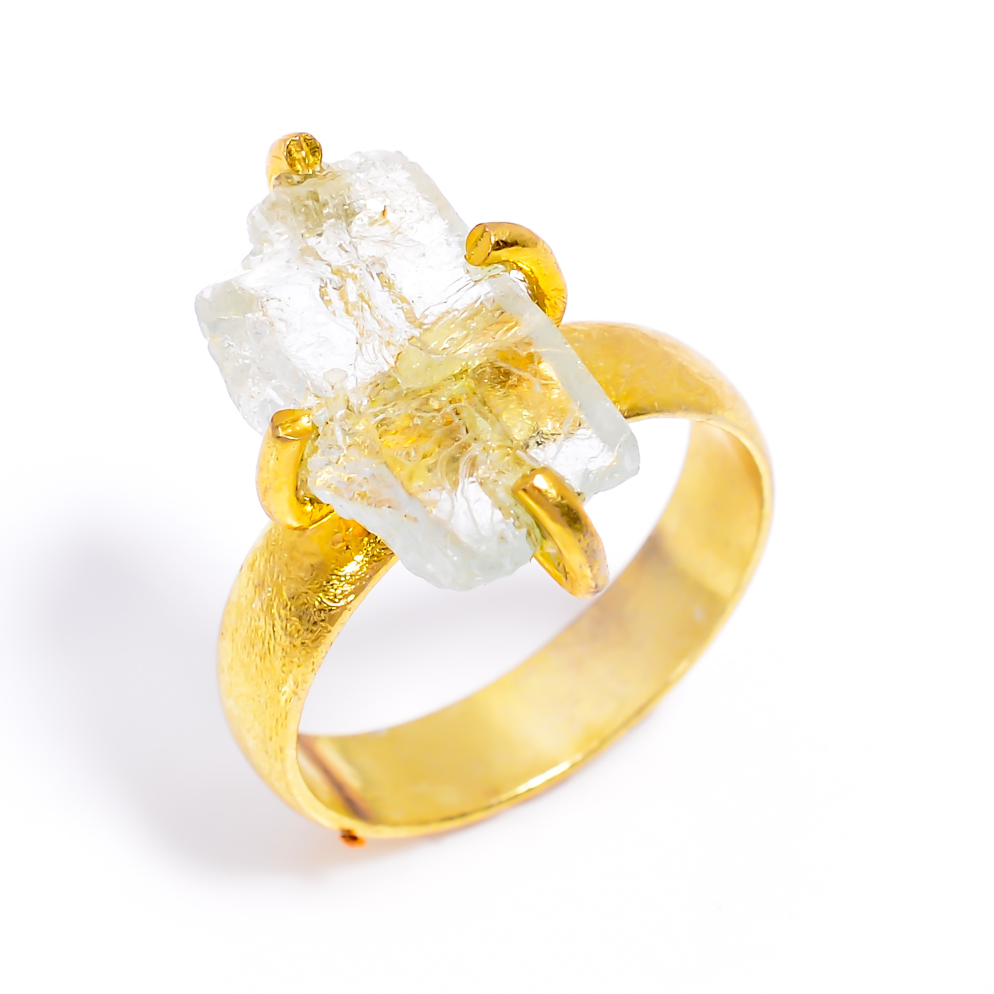Aquamarine Raw Gemstone 18K Gold Plated Ring Size US 6 Handmade Fashion Ring