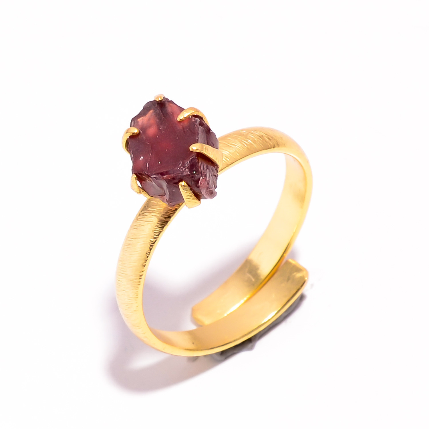 Natural Garnet Raw Gemstone 18K Gold Plated Ring Handmade Fashion Ring Adjustable