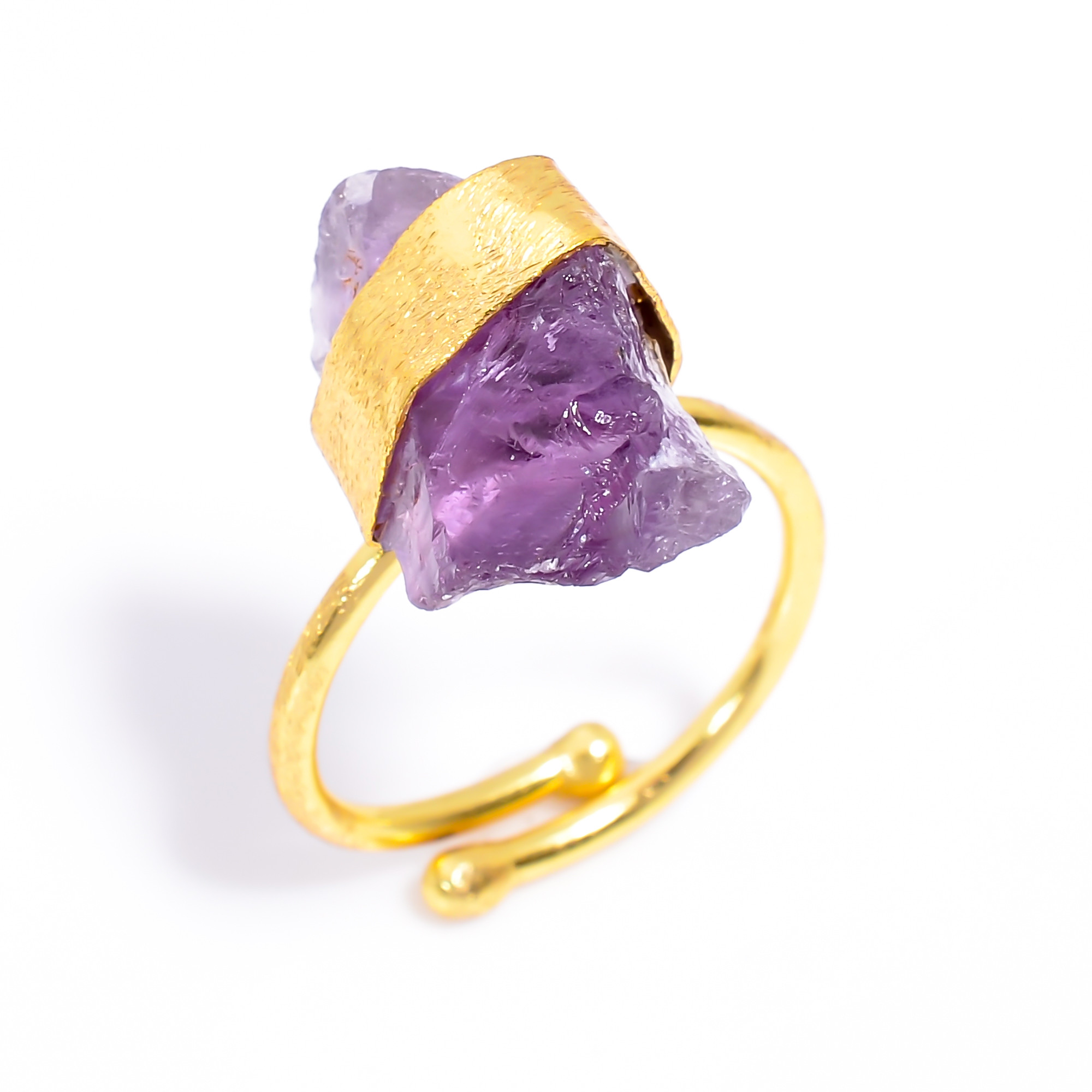 Natural Amethyst Raw Gemstone 18K Gold Plated Ring Handmade Fashion Ring Adjustable