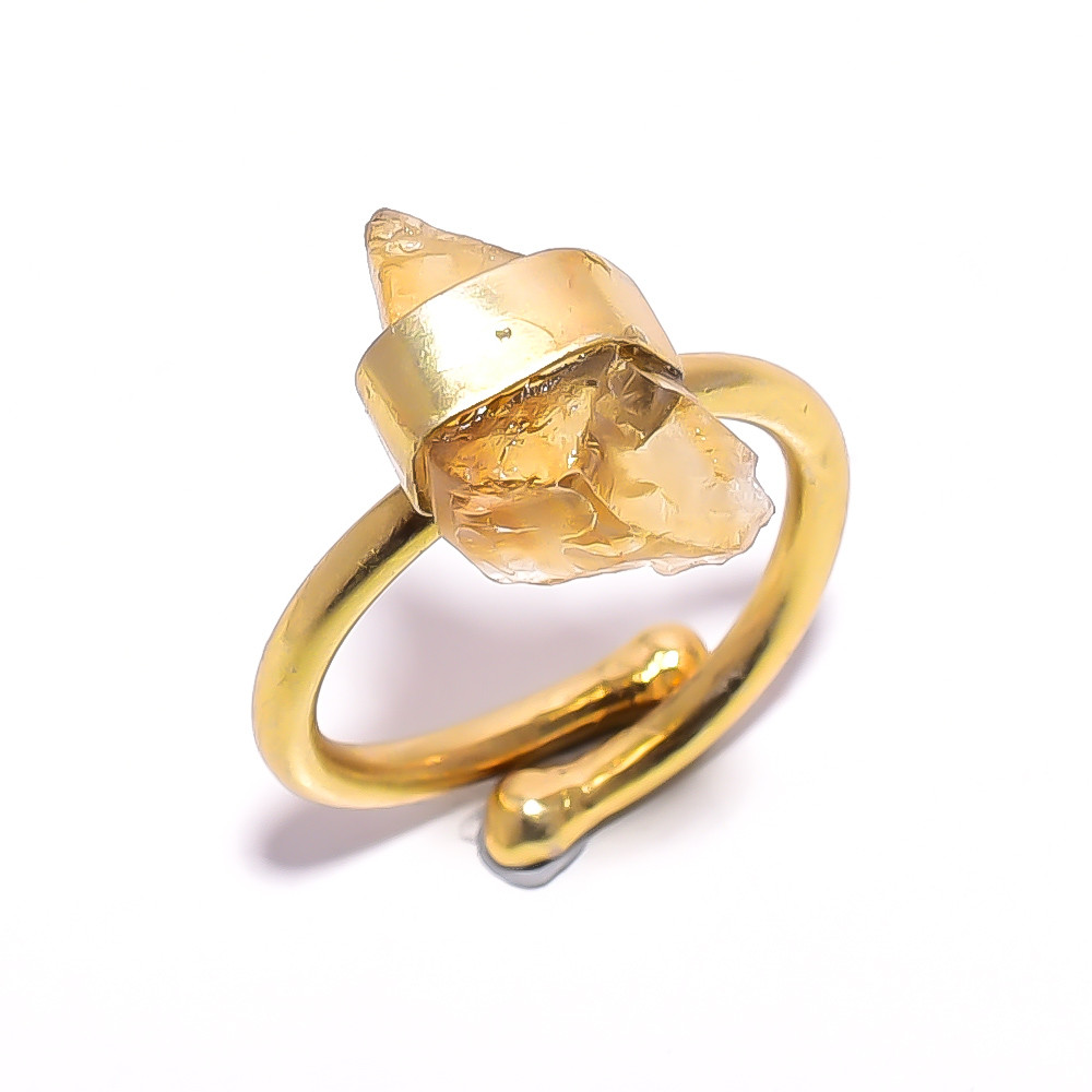 Natural Citrine Raw Gemstone 18K Gold Plated Ring Handmade Fashion Ring Adjustable
