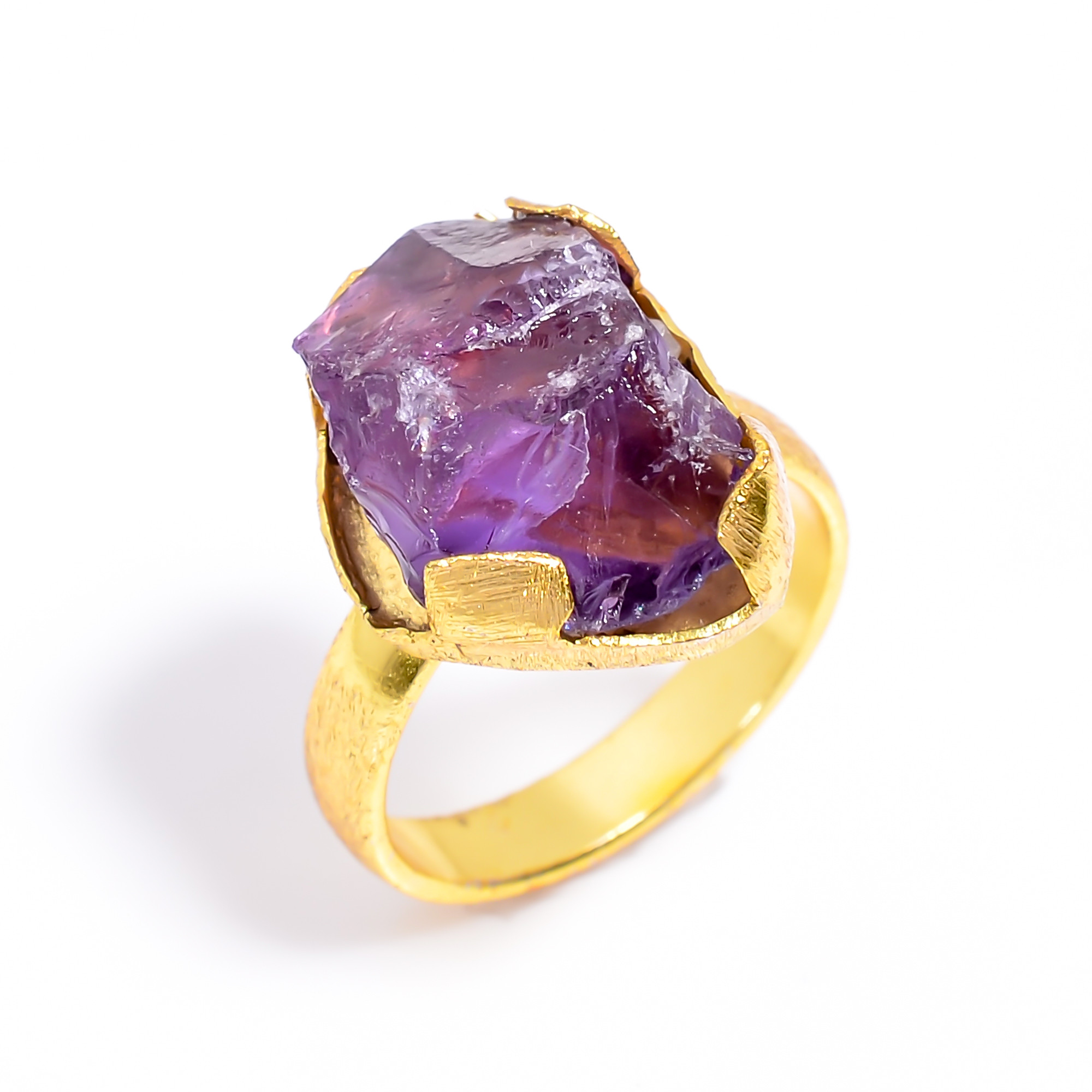 18K Gold Plated Ring Natural Amethyst Raw Gemstone Handmade Ring