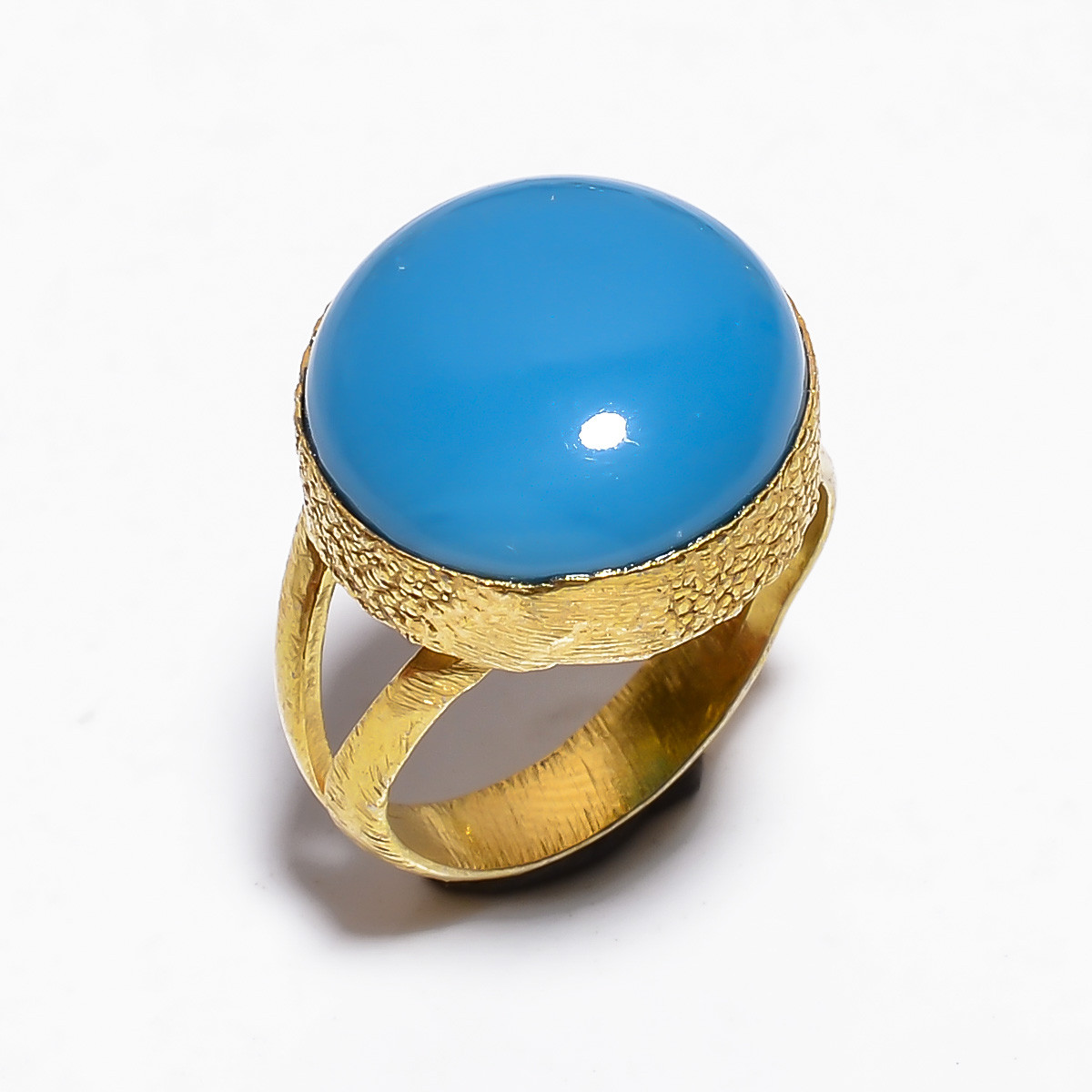 18K Gold Plated Ring Chalcedony Gemstone Handmade Ring Size US 55
