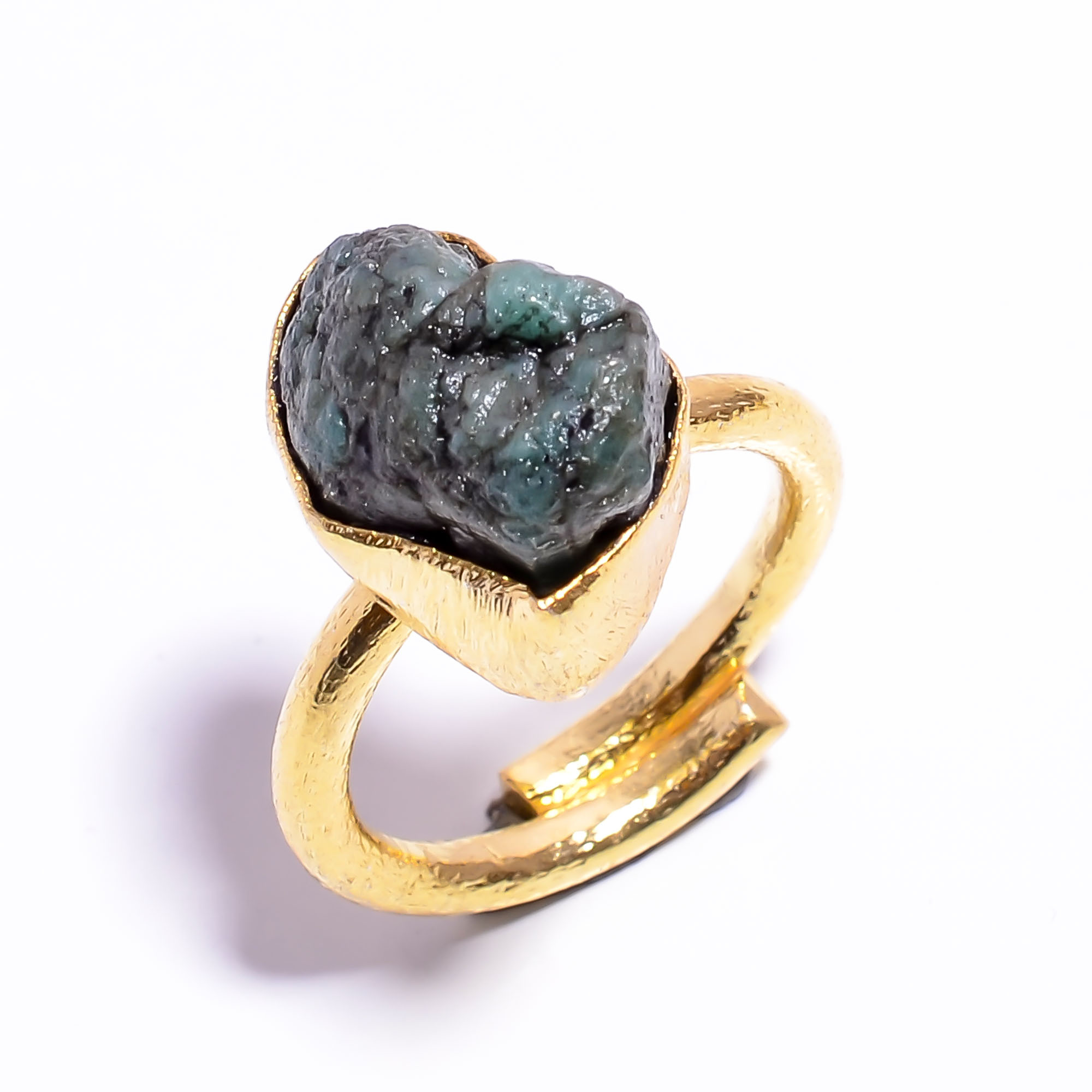Natural Raw Emerald Gemstone 18k Gold Plated Adjustable Ring Handmade