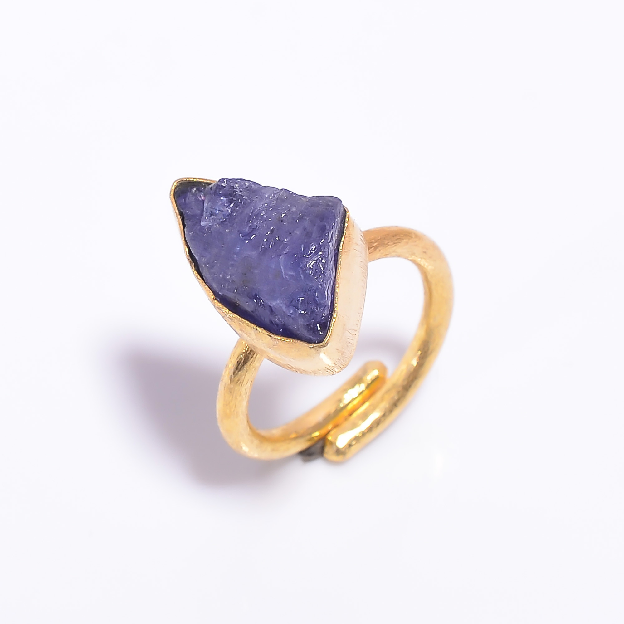 Natural Raw Tanzanite Gemstone 18k Gold Plated Adjustable Ring Handmade