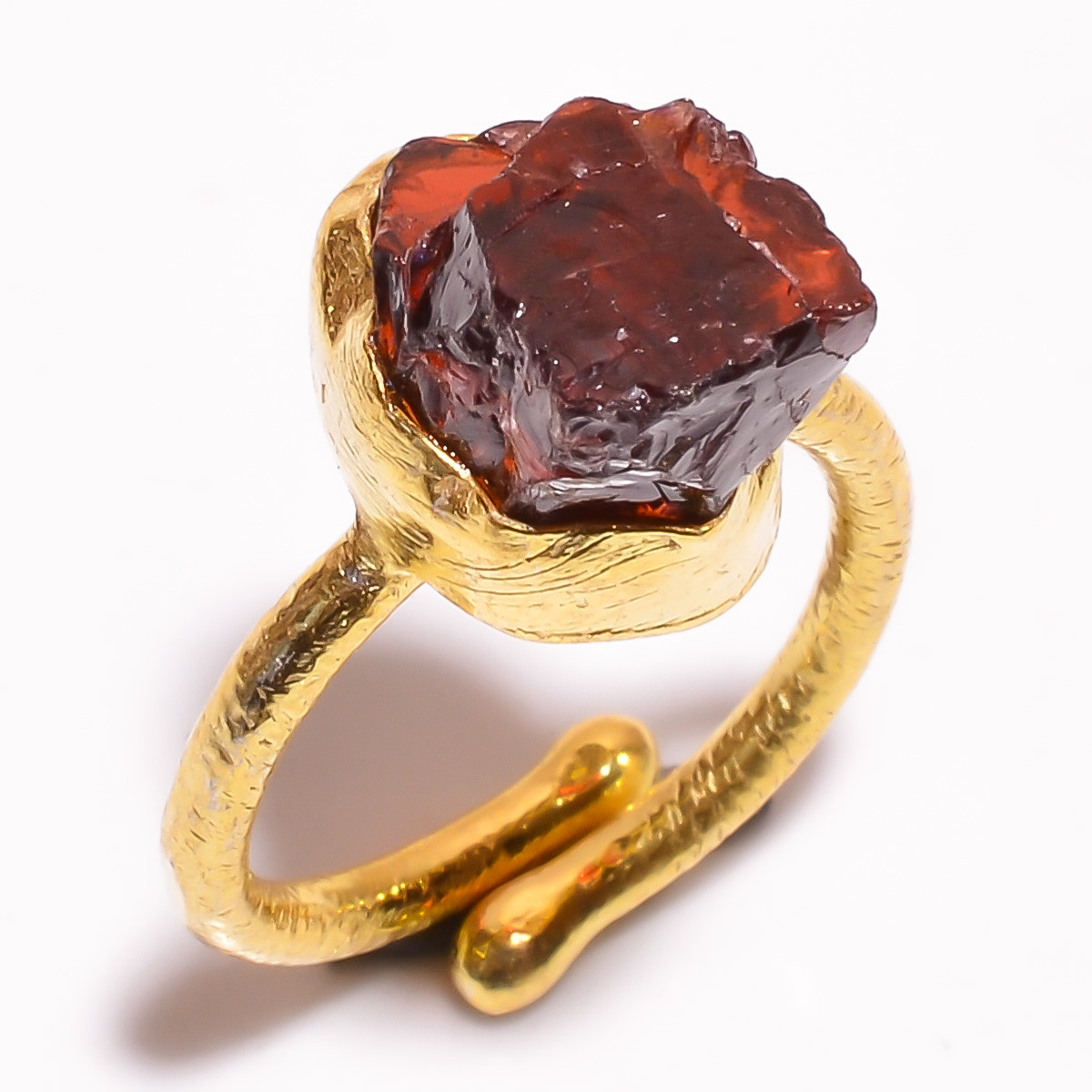 Natural Raw Garnet Gemstone 18k Gold Plated Adjustable Ring Handmade