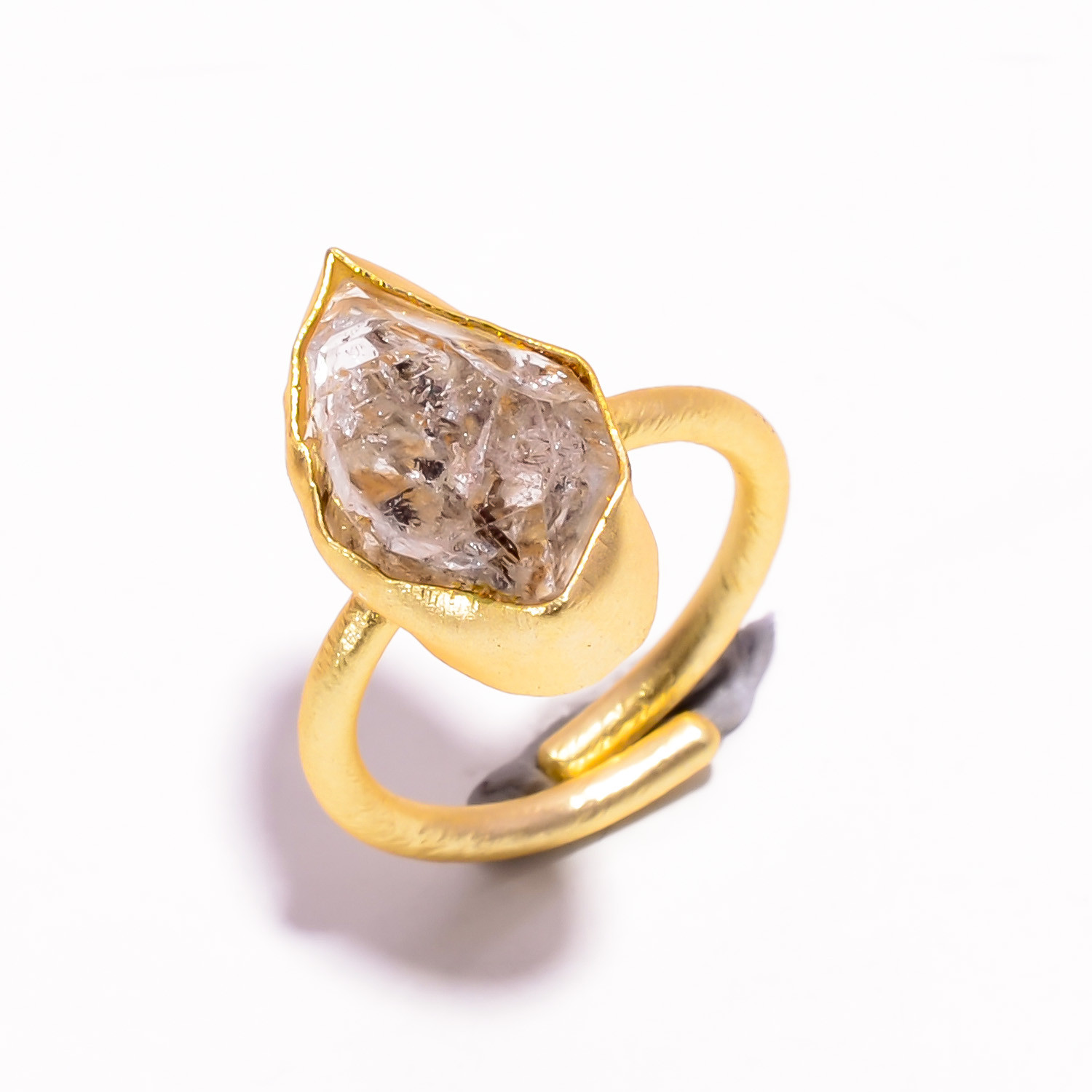 Natural Herkimer Diamond 18k Gold Plated Adjustable Ring Handmade