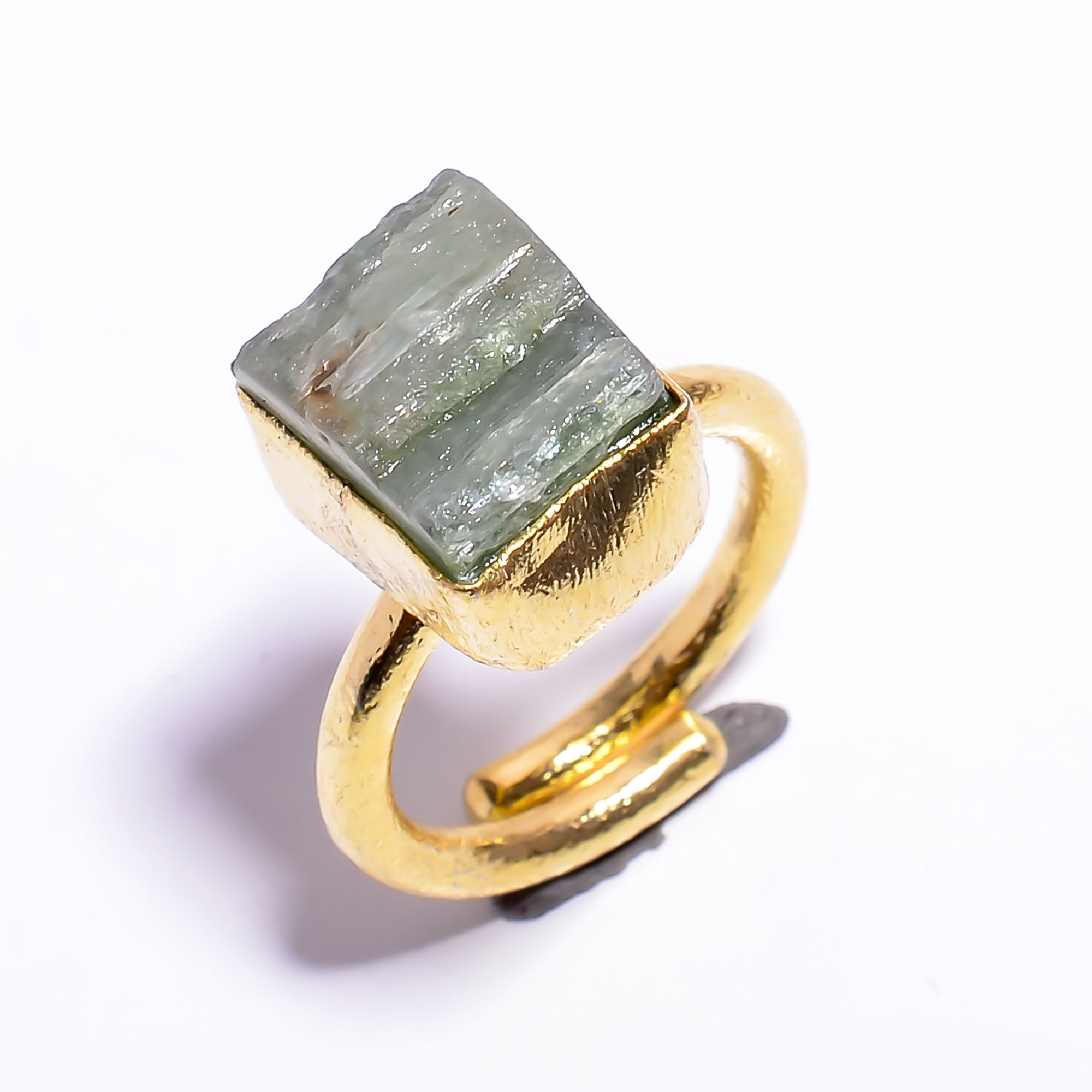 Natural Raw Green Kyanite Gemstone 18k Gold Plated Adjustable Ring Handmade