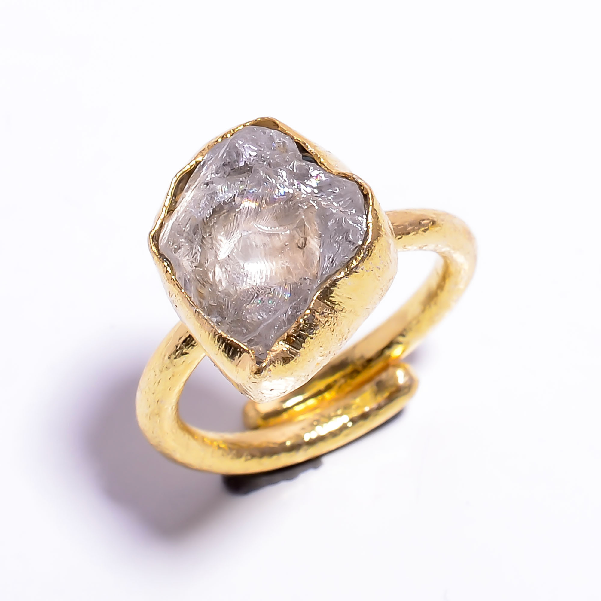 18k Gold Plated Adjustable Ring Natural Raw Crystal Gemstone Handmade Ring