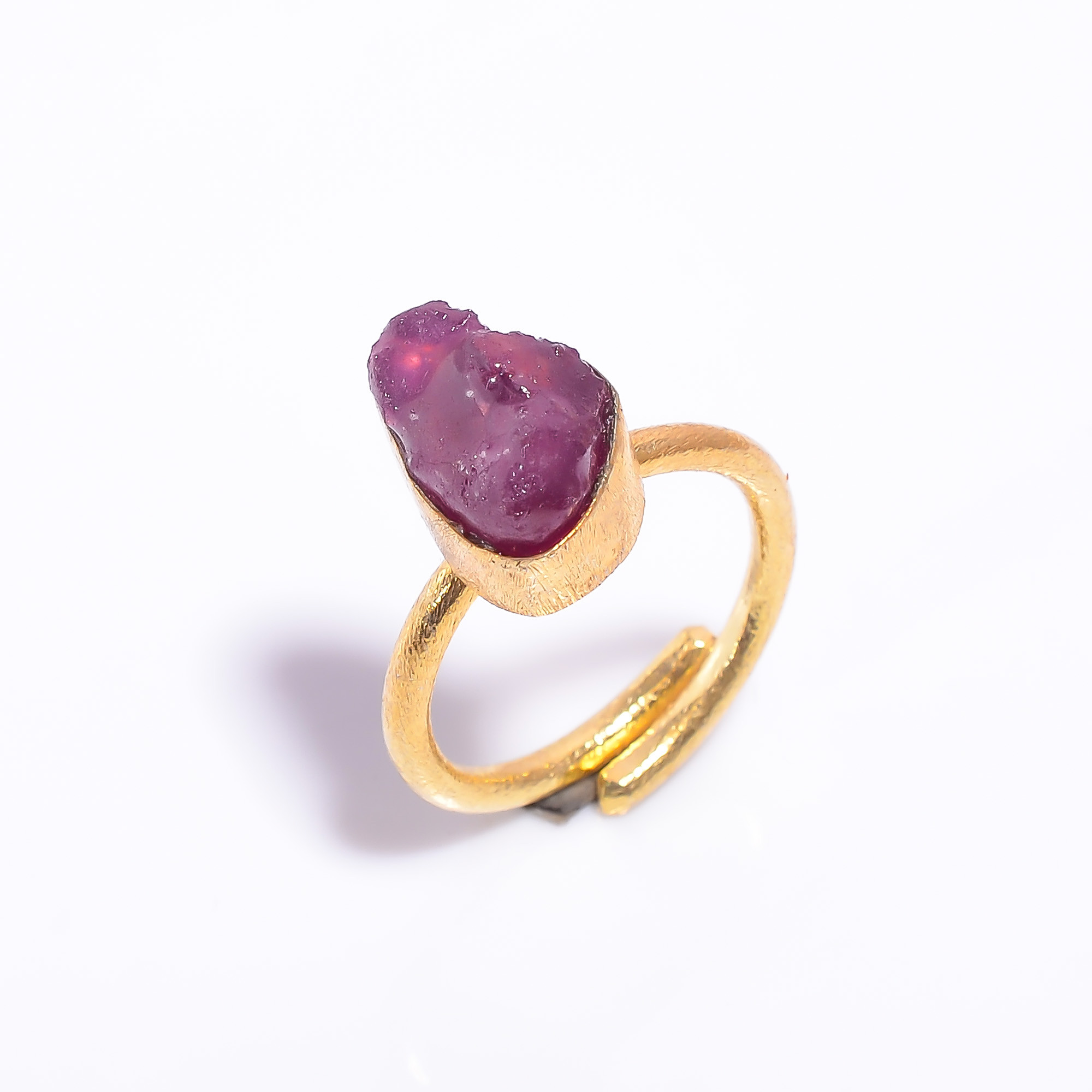 18k Gold Plated Adjustable Ring Raw Ruby Gemstone Handmade Ring