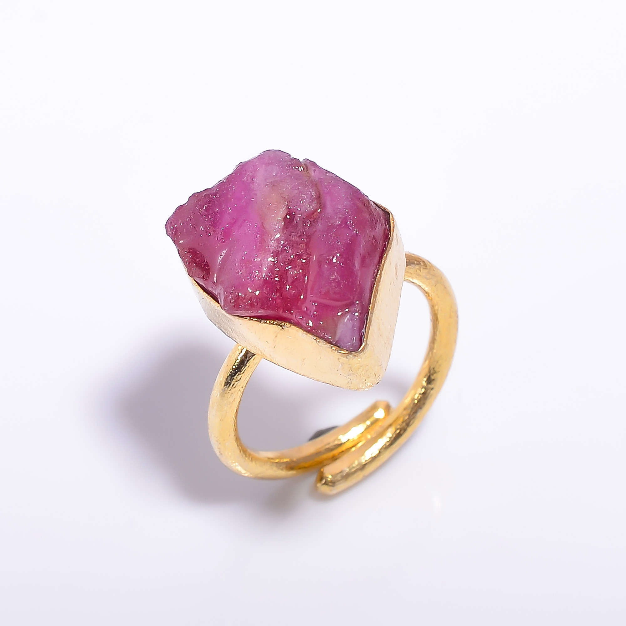 18k Gold Plated Adjustable Ring Raw Ruby Gemstone Handmade Ring