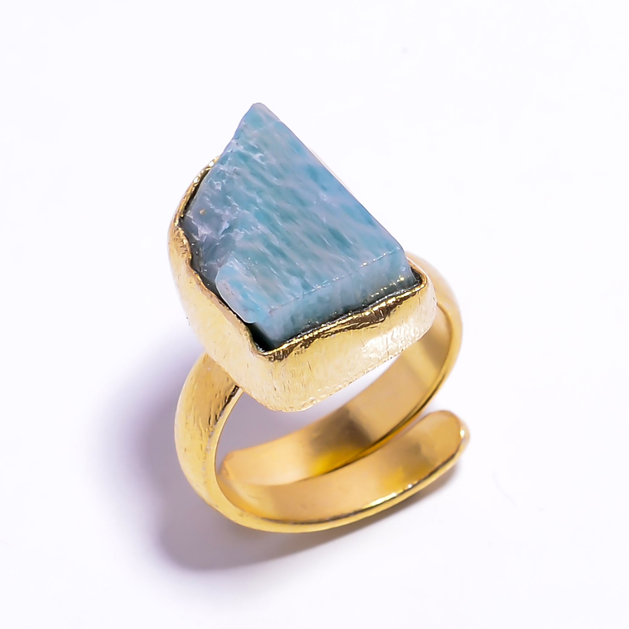 18k Gold Plated Adjustable Ring Natural Raw Amazonite Gemstone Handmade Ring