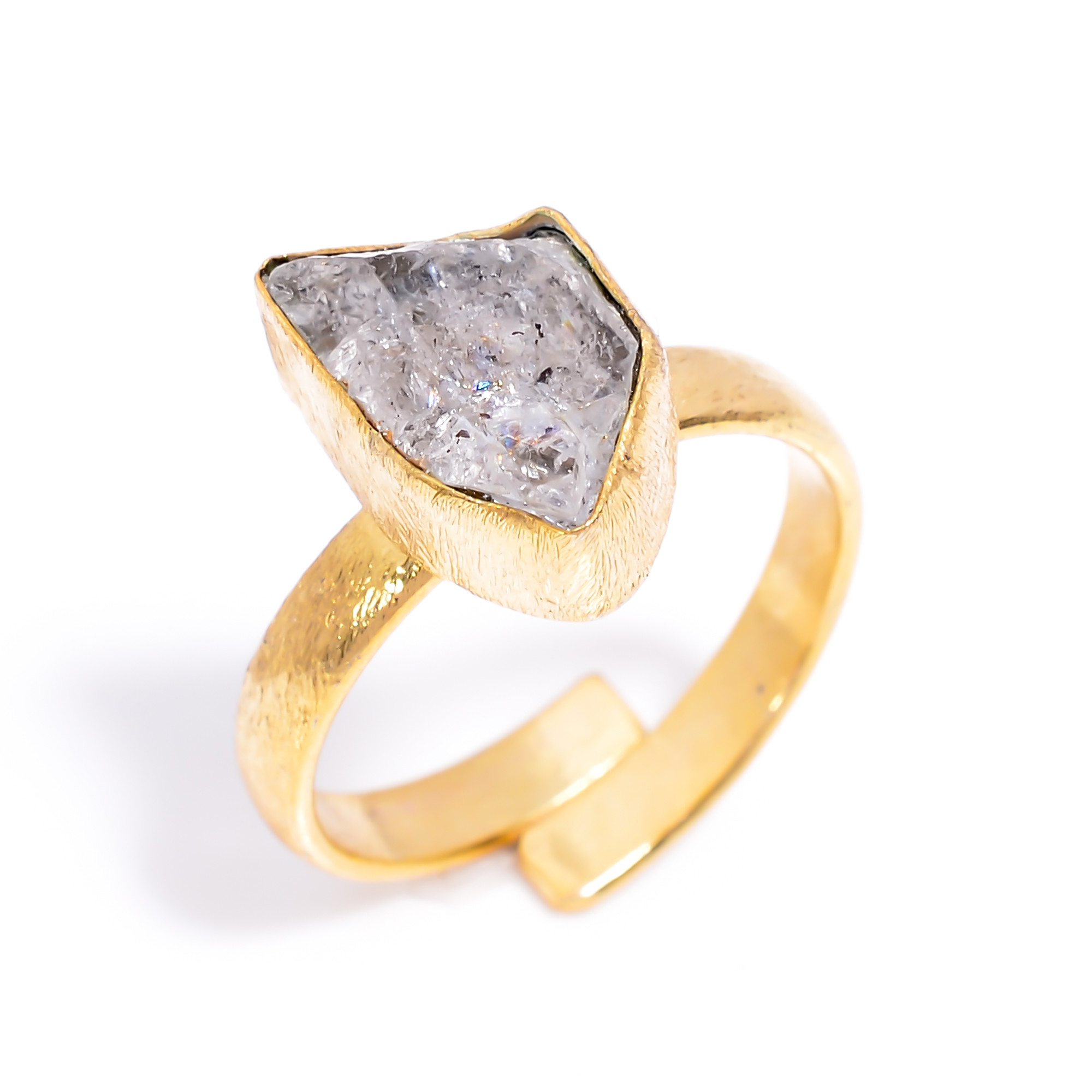 18k Gold Plated Adjustable Ring Natural Herkimer Diamond Handmade Ring