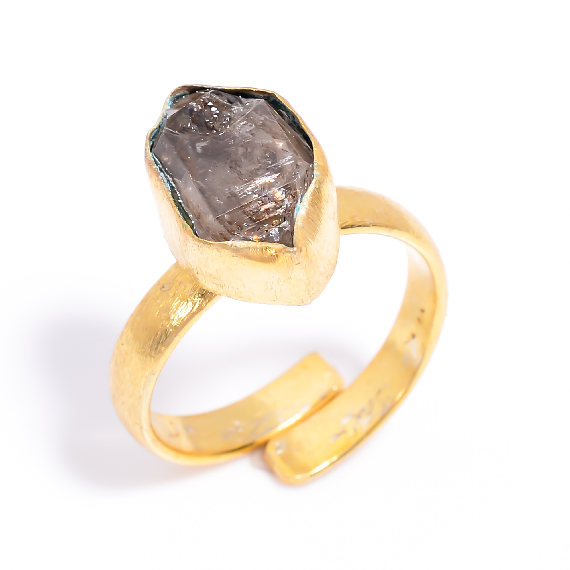 18k Gold Plated Adjustable Ring Natural Herkimer Diamond Handmade Ring